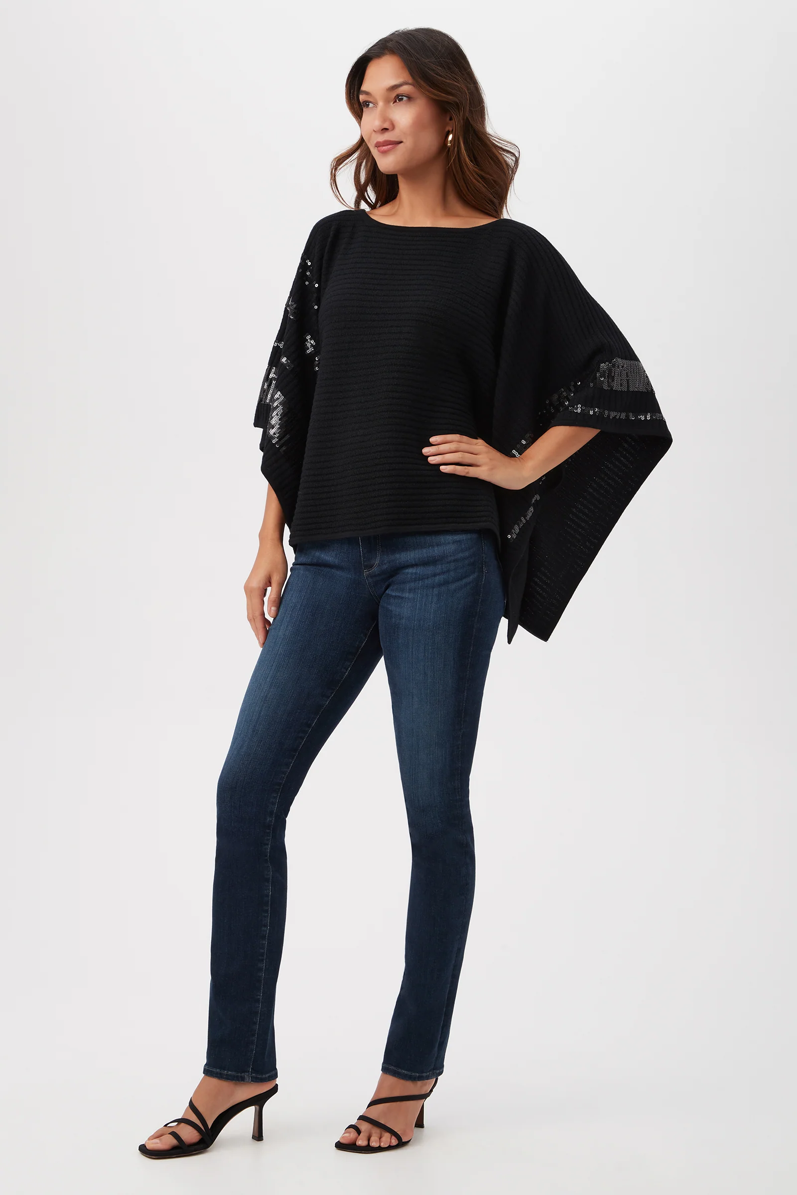 Adela Merino Wool Wrap Sweater With Black Sequin Stripes - Image 3