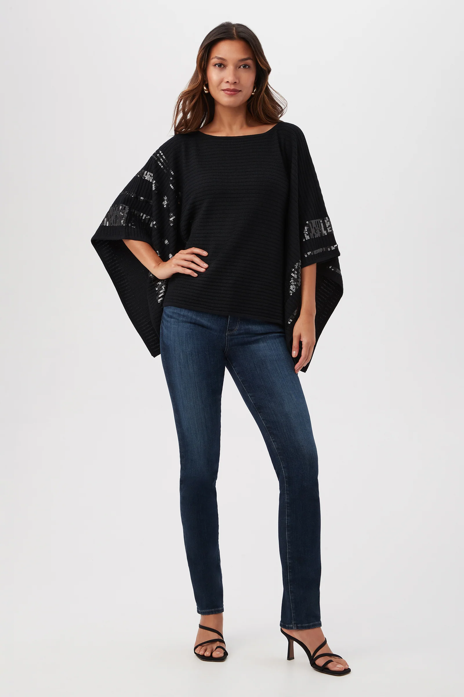 Adela Merino Wool Wrap Sweater With Black Sequin Stripes - Image 4