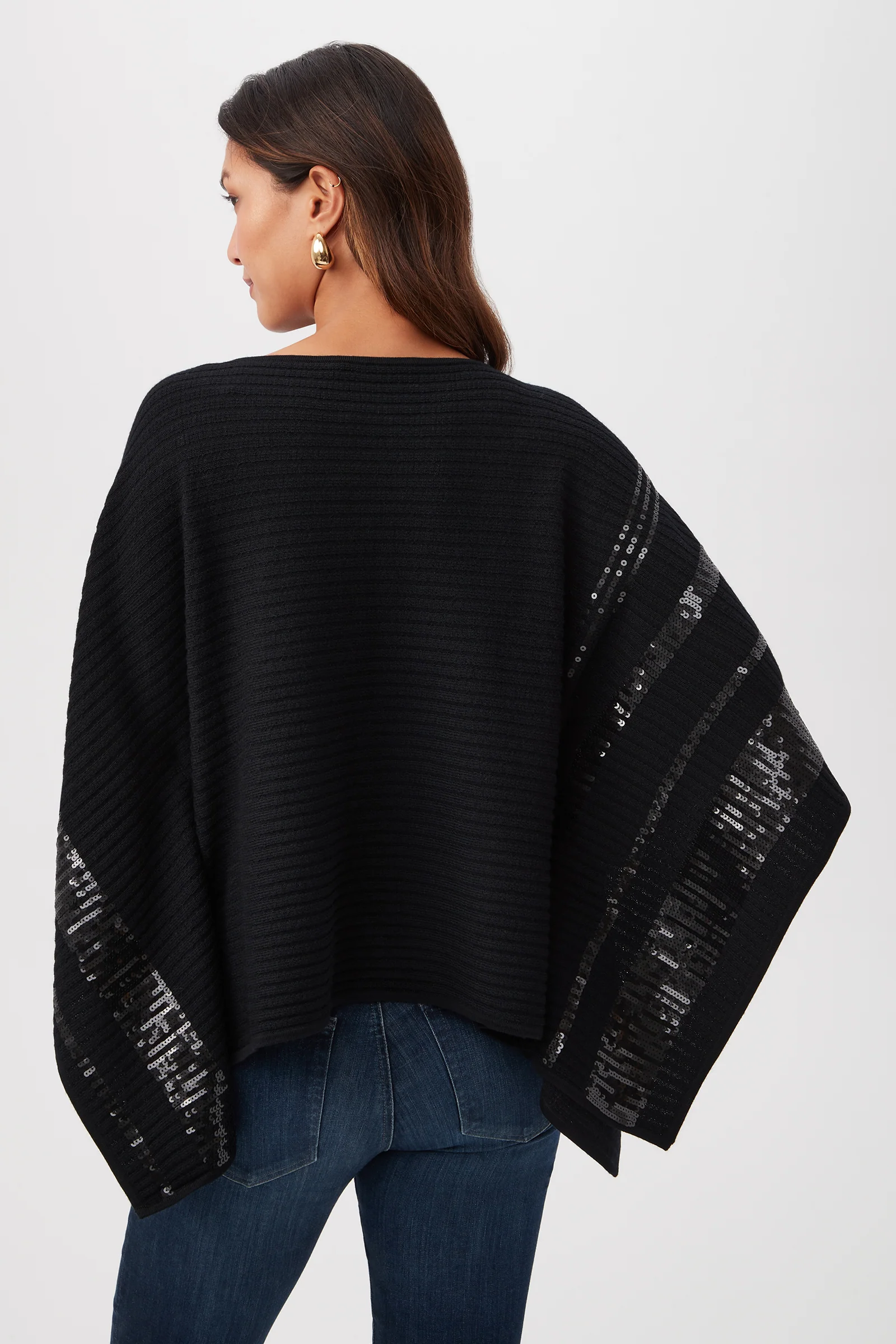 Adela Merino Wool Wrap Sweater With Black Sequin Stripes - Image 5