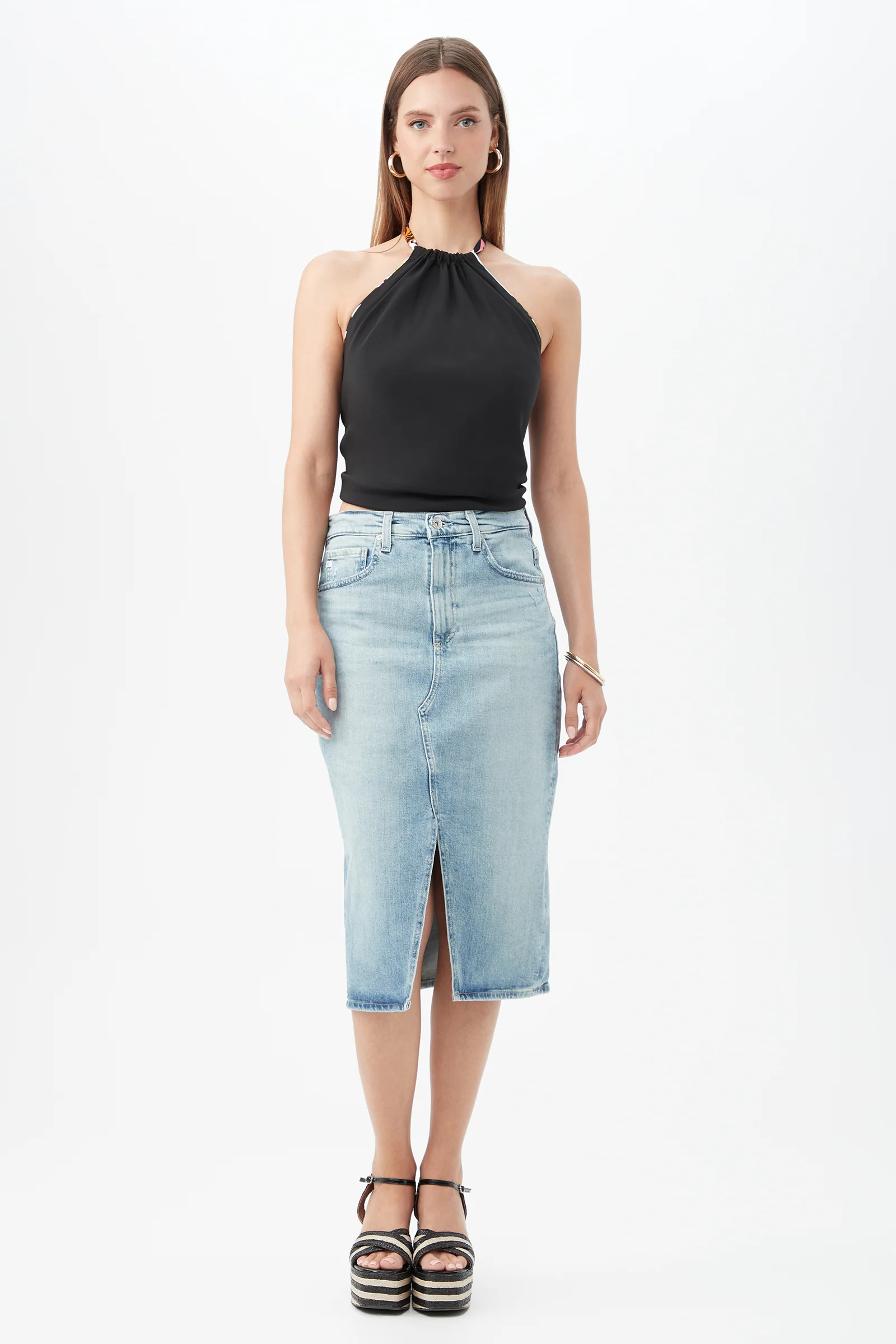 AG Women's Alicia Light Blue Jean Midi Skirt - Image 3