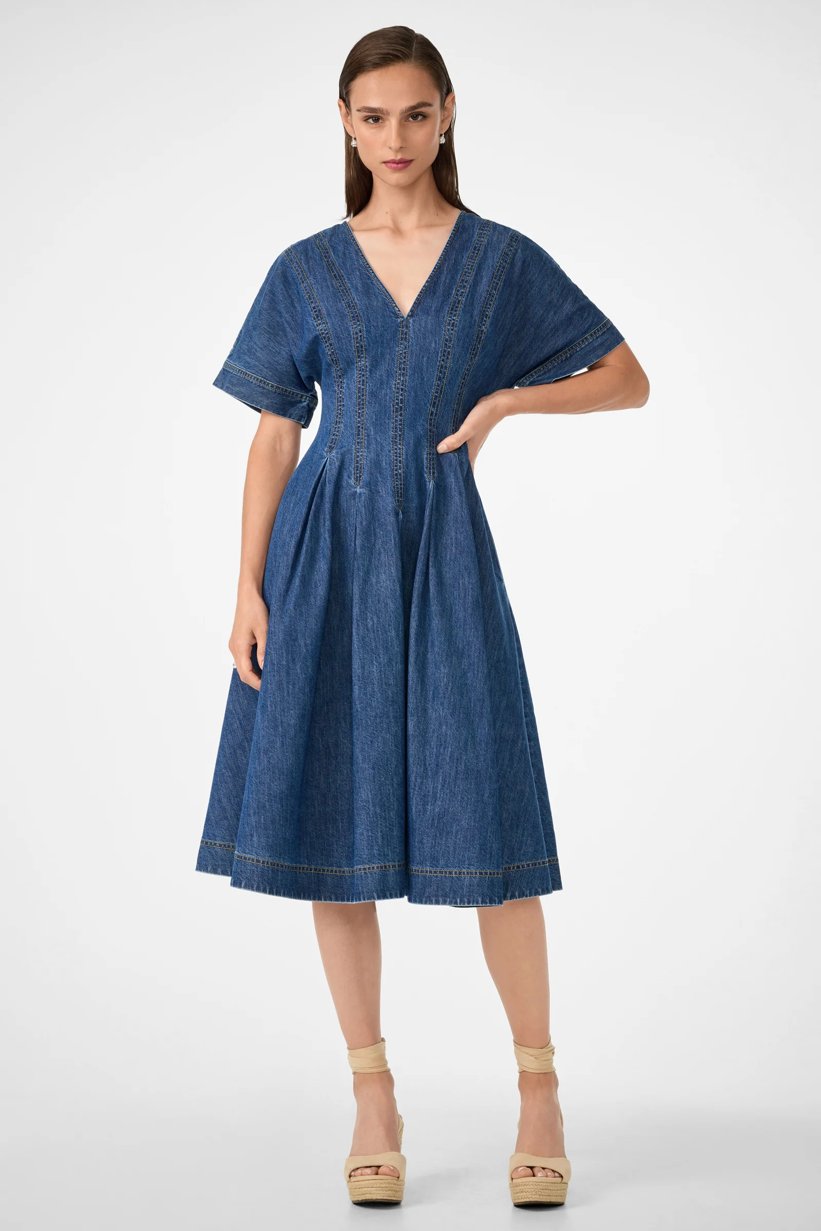 Ashe Short-Sleeve Denim Dress