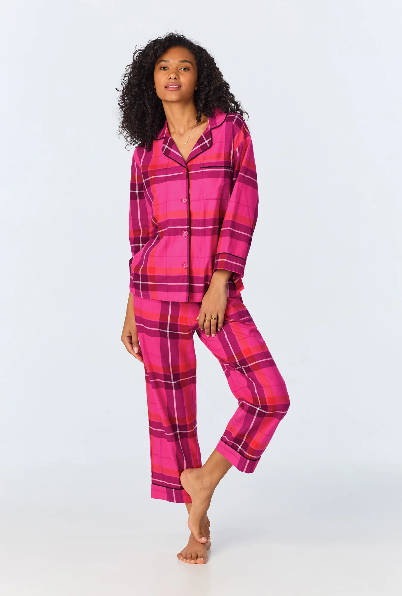 Aurora Plaid Women's 3/4-Sleeve Cropped Pant Flannel PJ Set