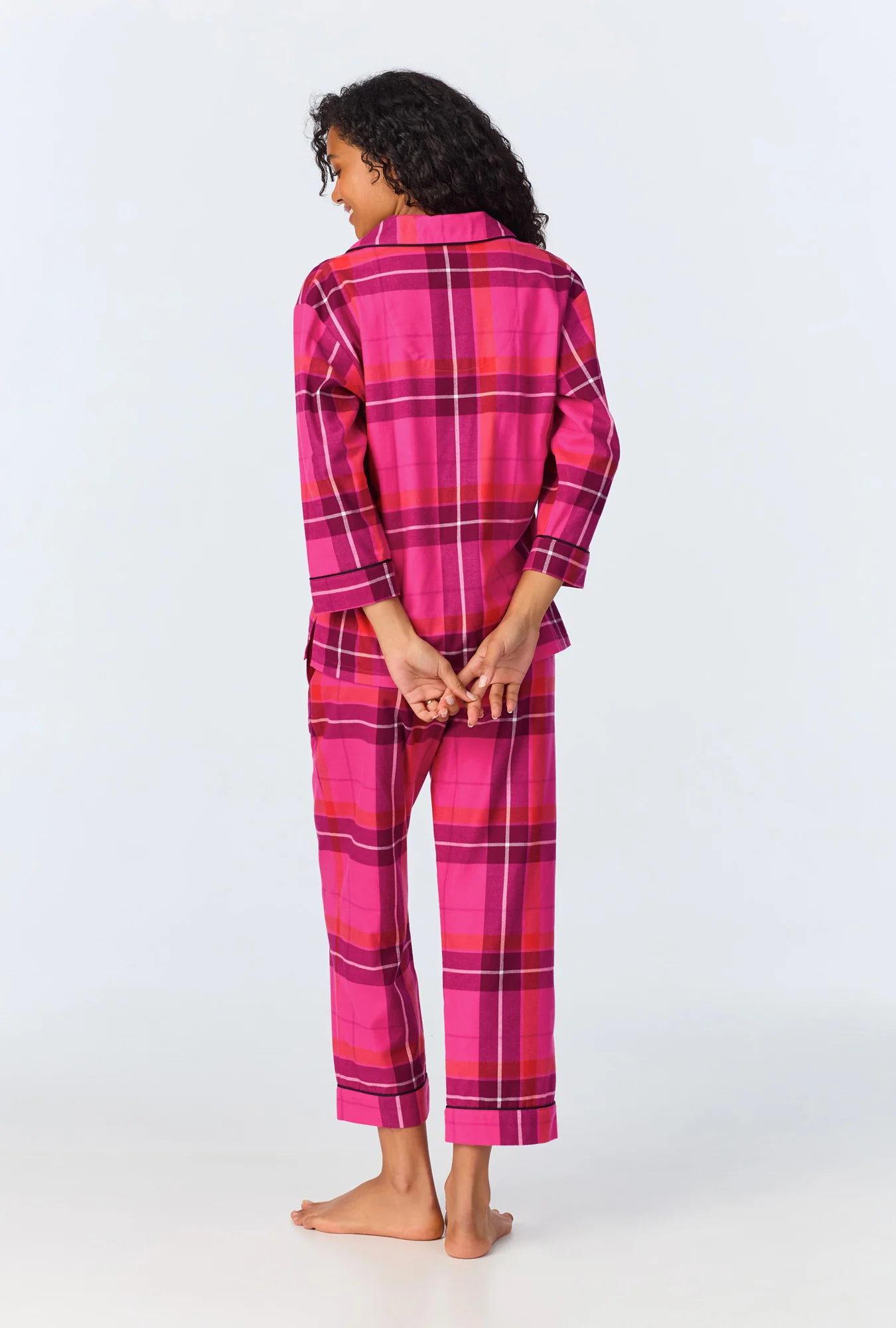 Aurora Plaid Women's 3/4-Sleeve Cropped Pant Flannel PJ Set - Image 3