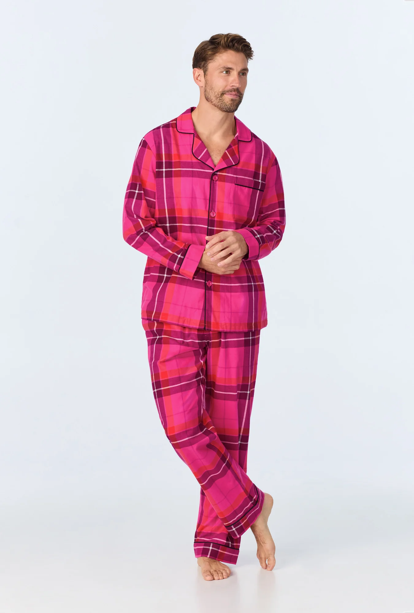 Aurora Plaid Men's Long Sleeve Long Pant Flannel PJ Set