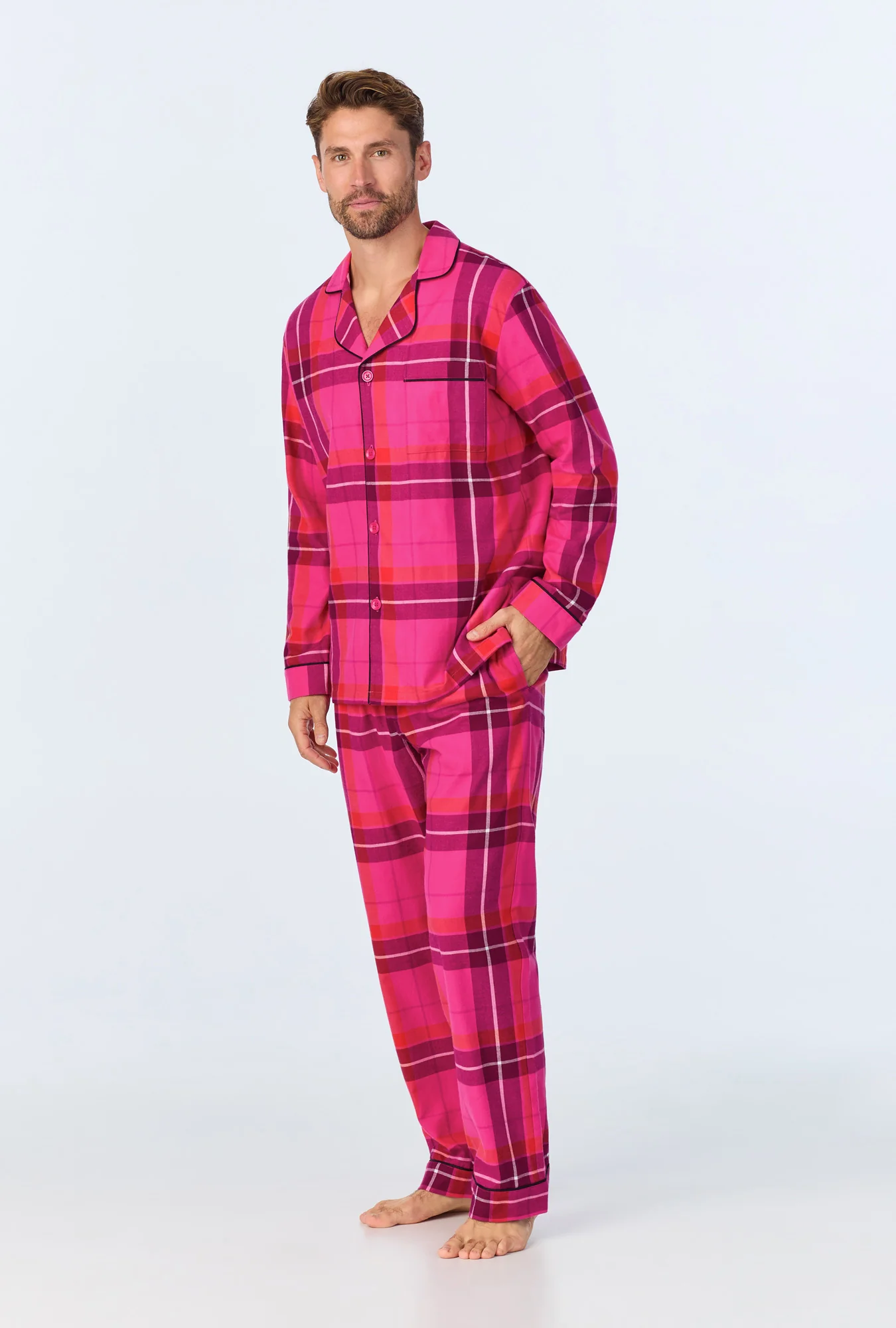 Aurora Plaid Men's Long Sleeve Long Pant Flannel PJ Set - Image 2