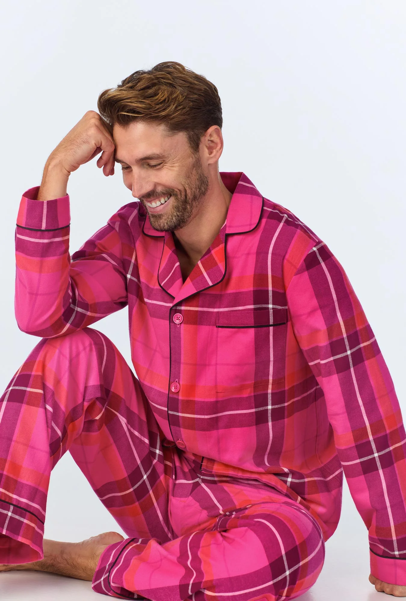 Aurora Plaid Men's Long Sleeve Long Pant Flannel PJ Set - Image 4