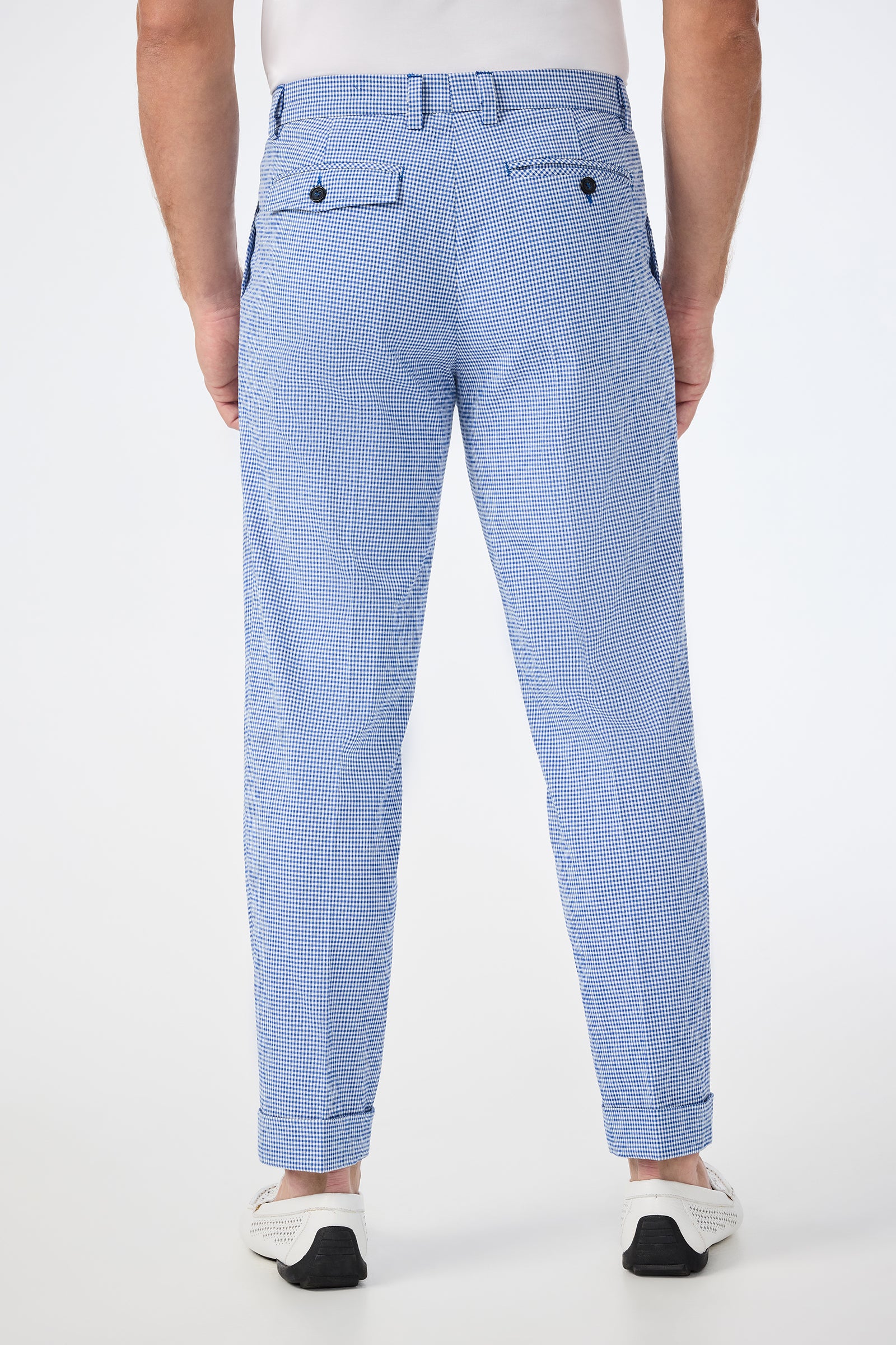 Beale Pleated Trouser - Ocean Gingham - Image 4