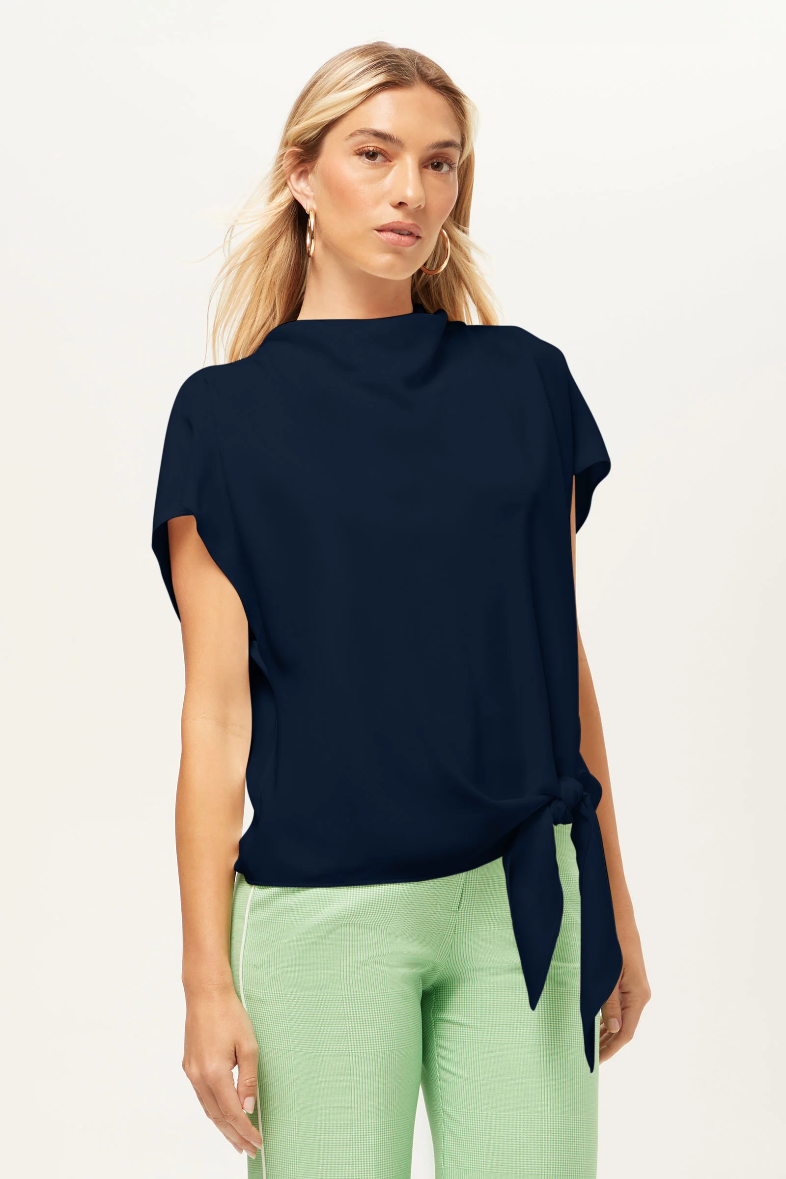 Bisque Short-Sleeve Funnel Neck Top