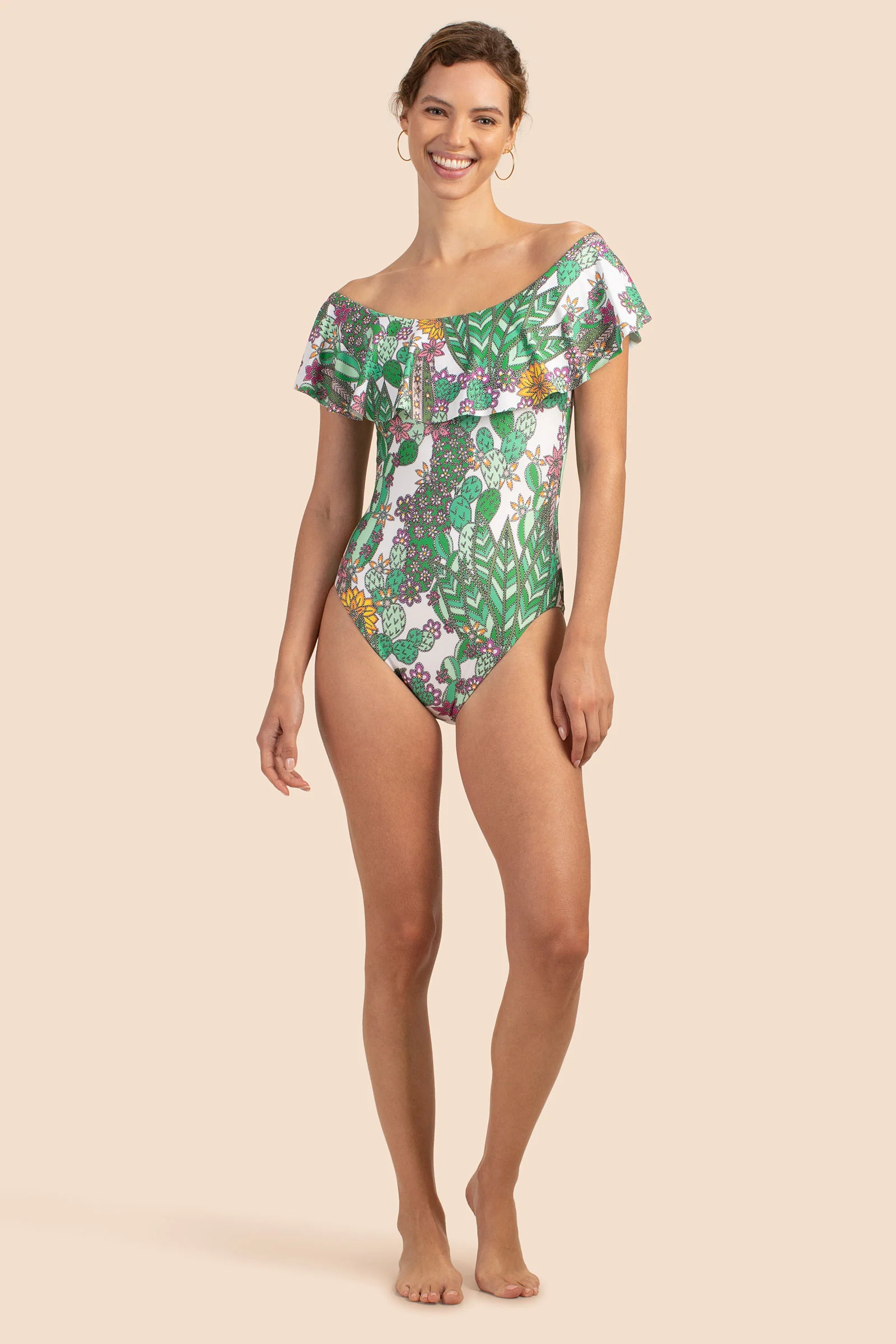 Cacti Off The Shoulder Ruffle One Piece - Image 3