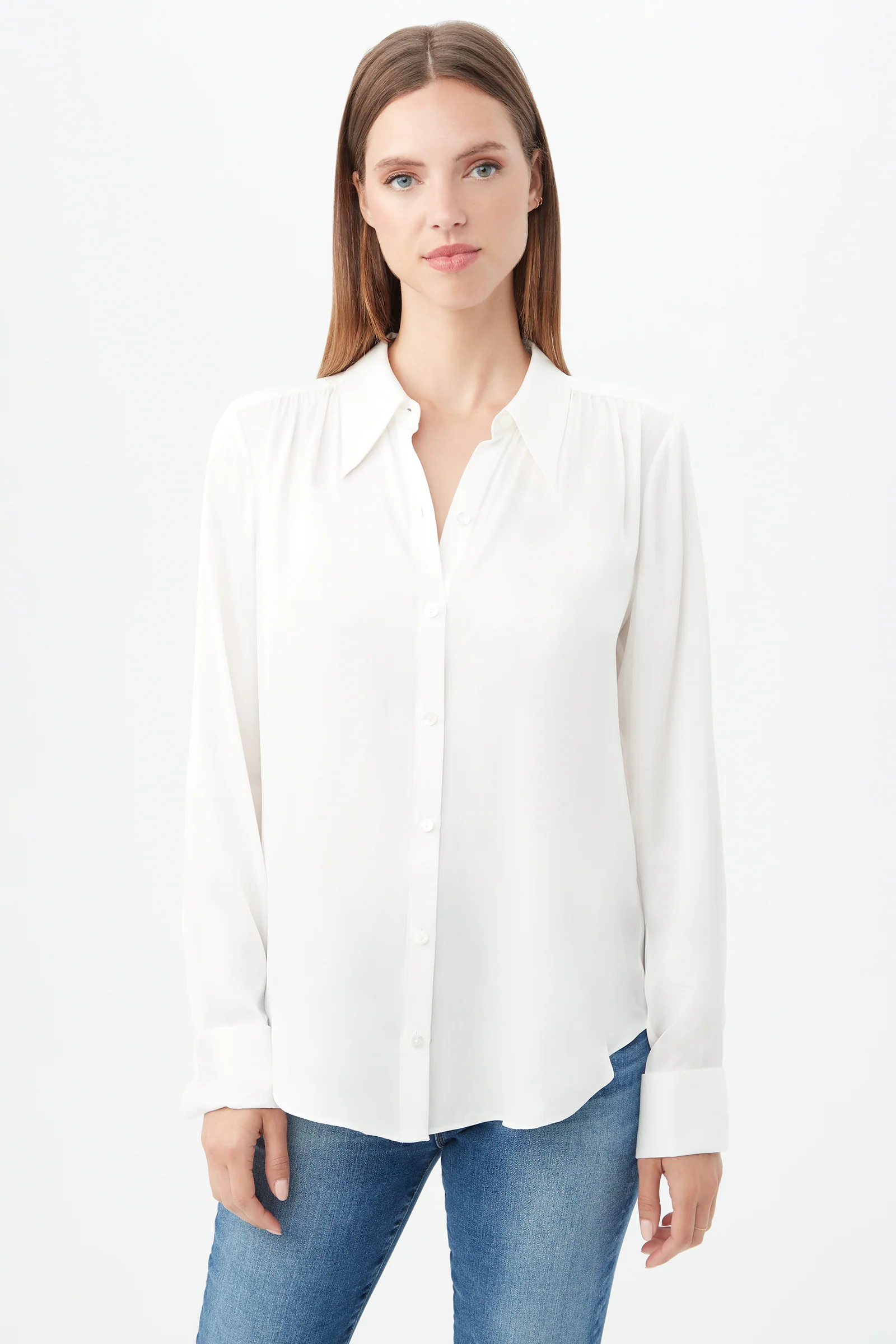 Cassavetes Long-Sleeve Stretch Silk Button-Up Shirt