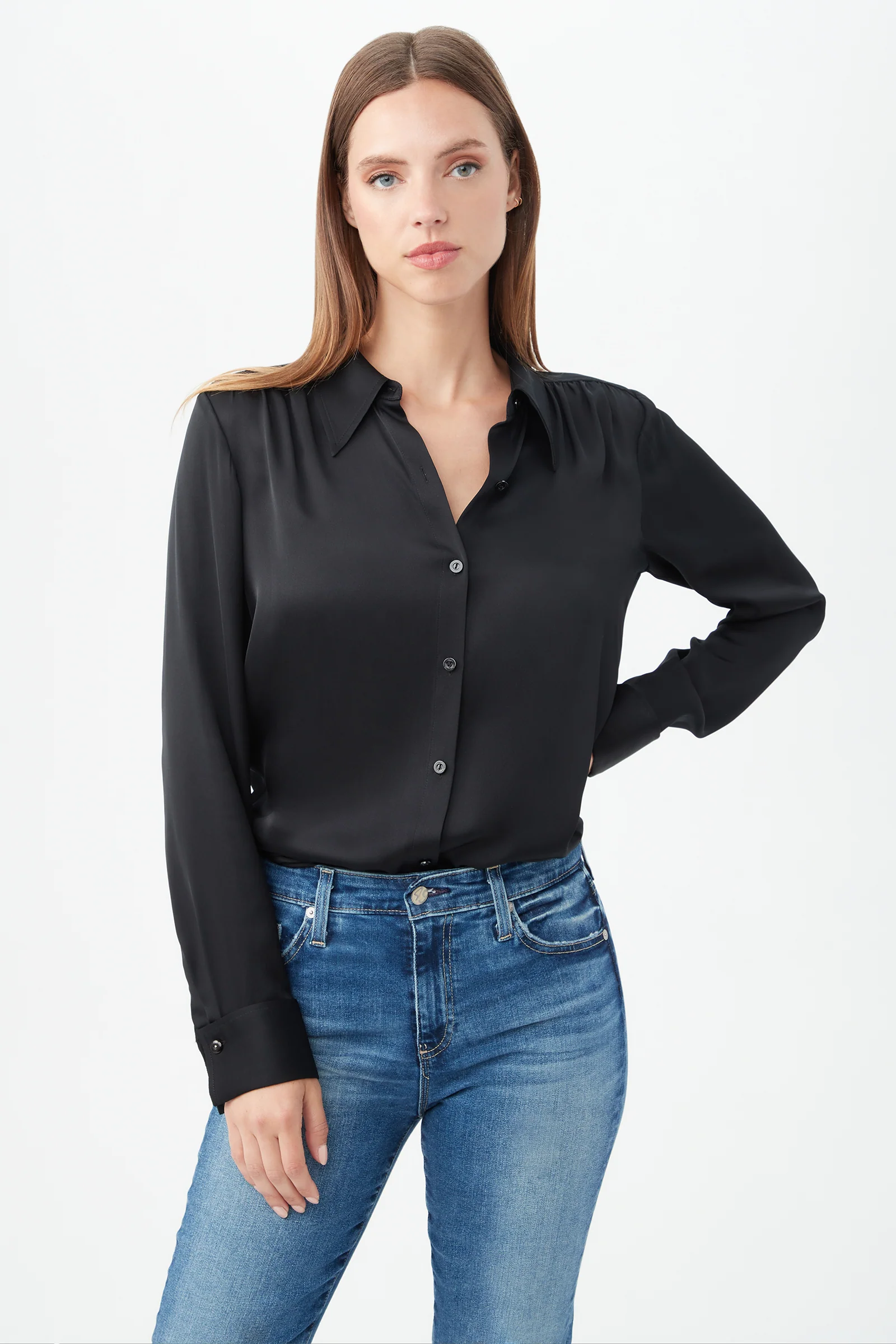 Cassavetes Long-Sleeve Stretch Silk Button-Up Shirt - Image 4