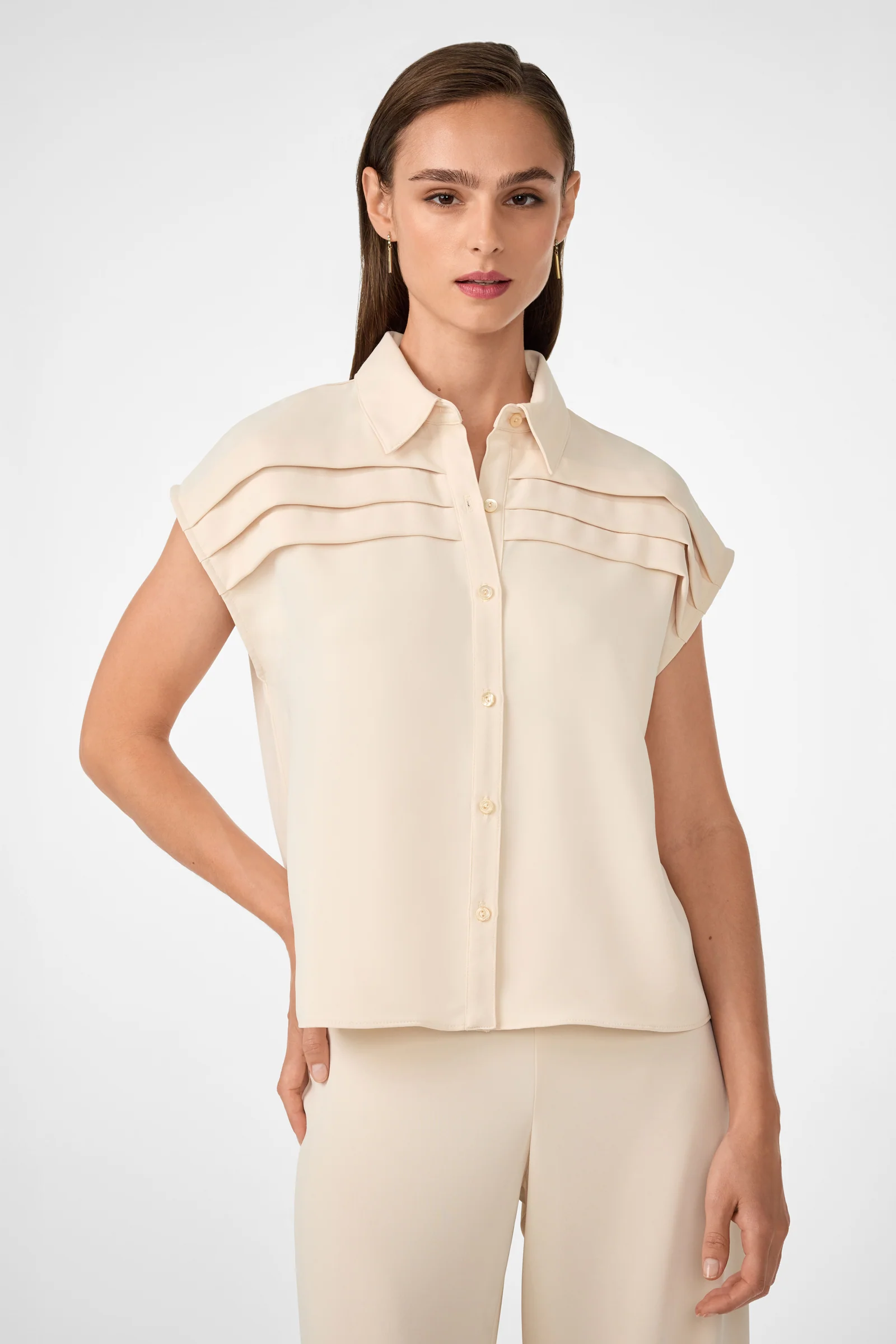 Cheri Pleated Button-Front Top