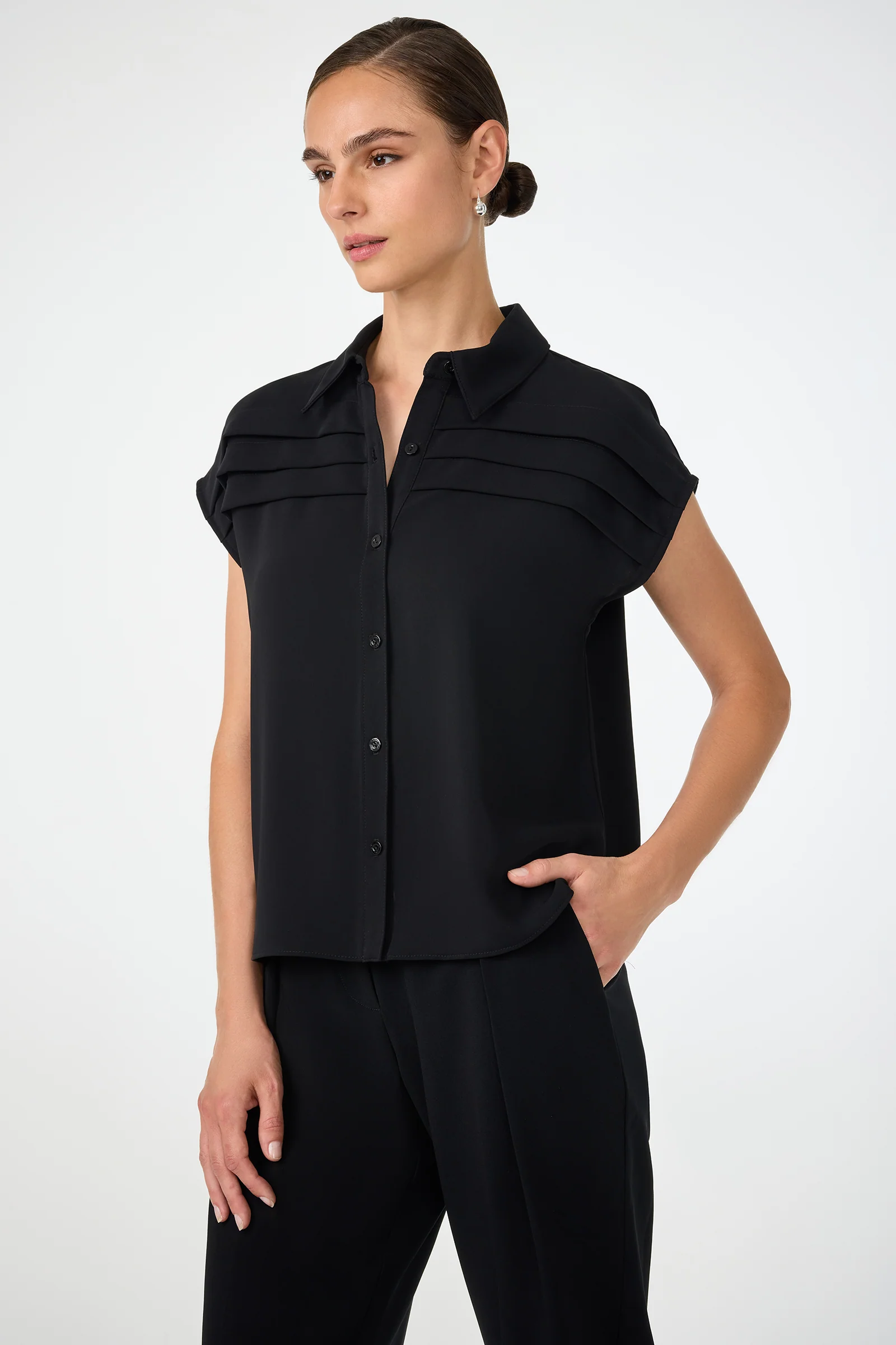 Cheri Pleated Button-Front Top - Image 3