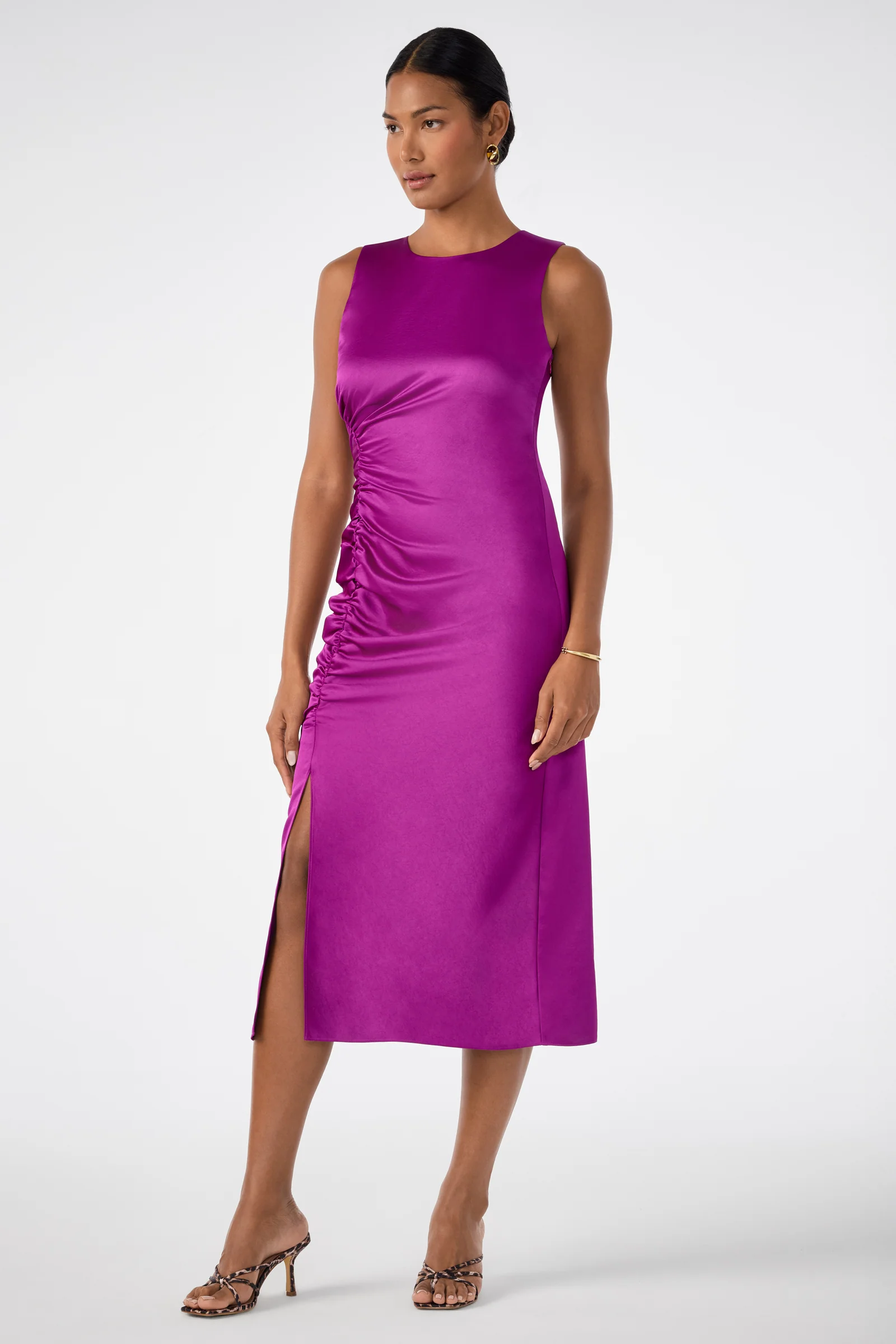 Chestnut Ruched Midi Dress - Image 3