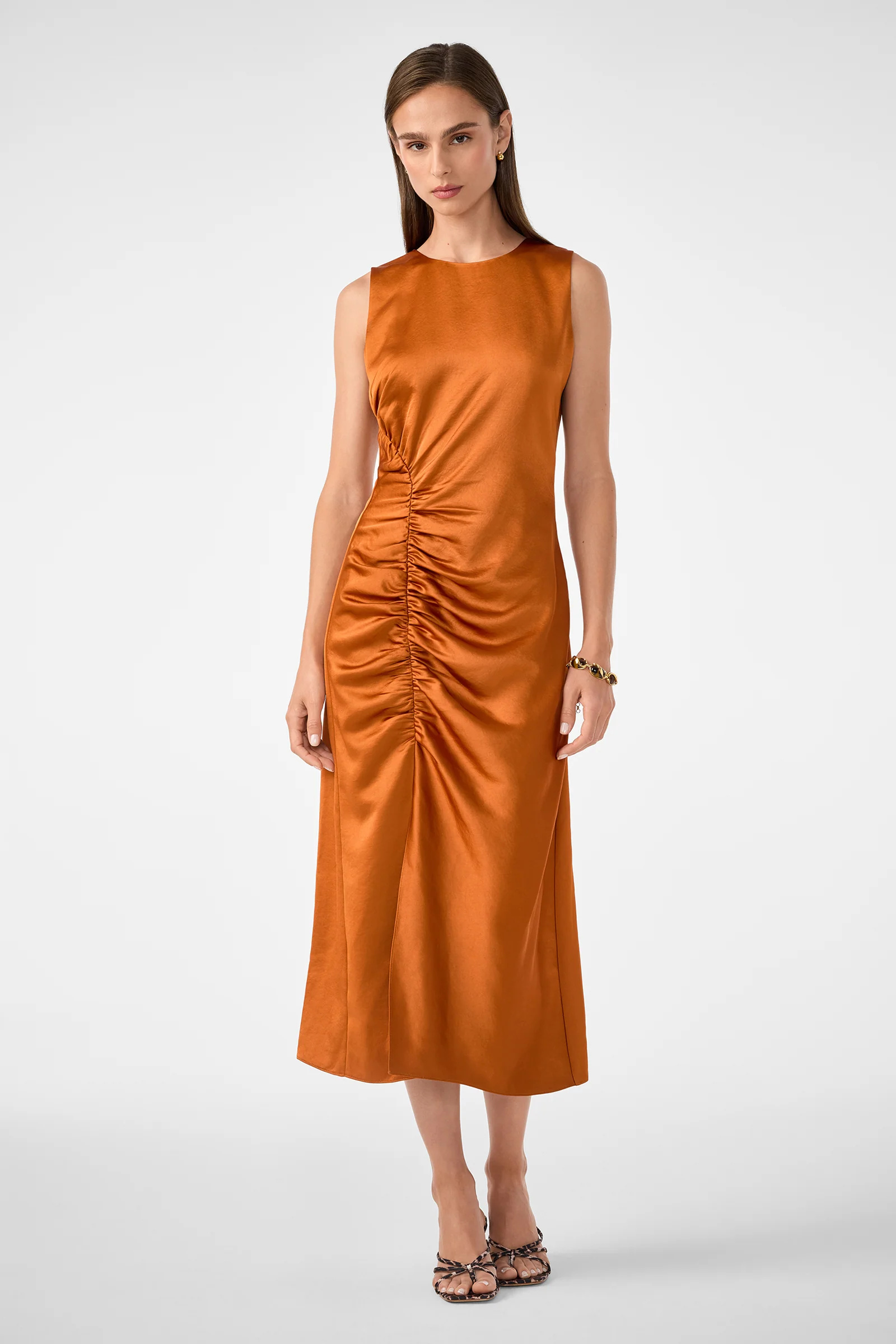 Chestnut Ruched Midi Dress - Image 6