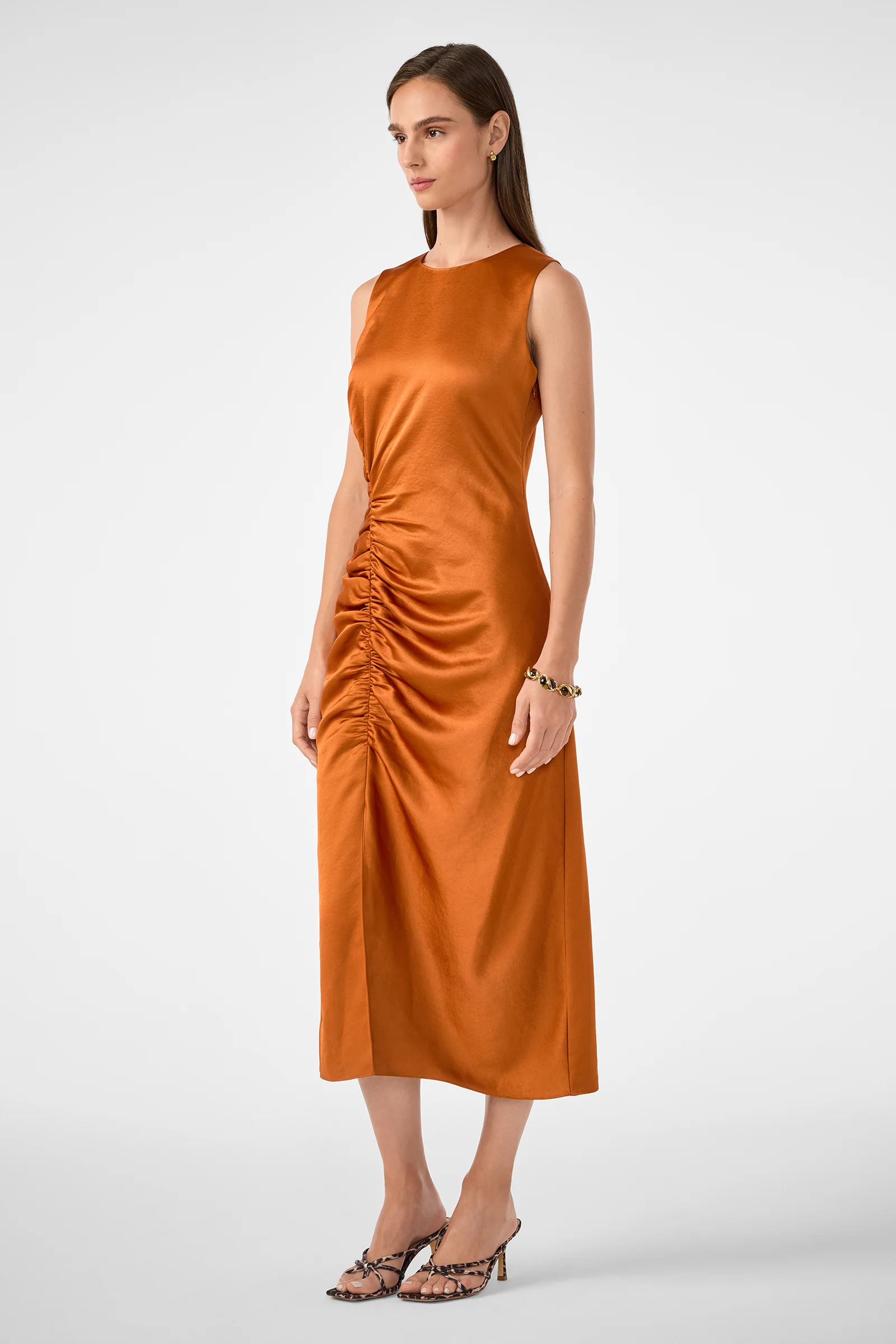 Chestnut Ruched Midi Dress - Image 7