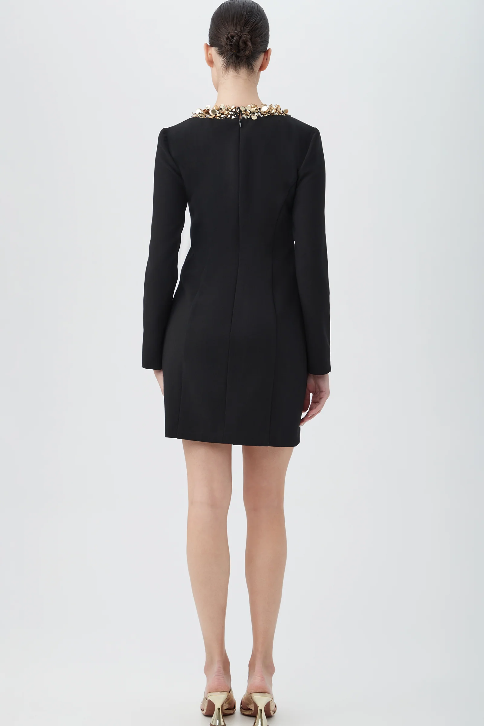 Darliah Black Long-Sleeve Cocktail Dress With Gold Trim - Image 3