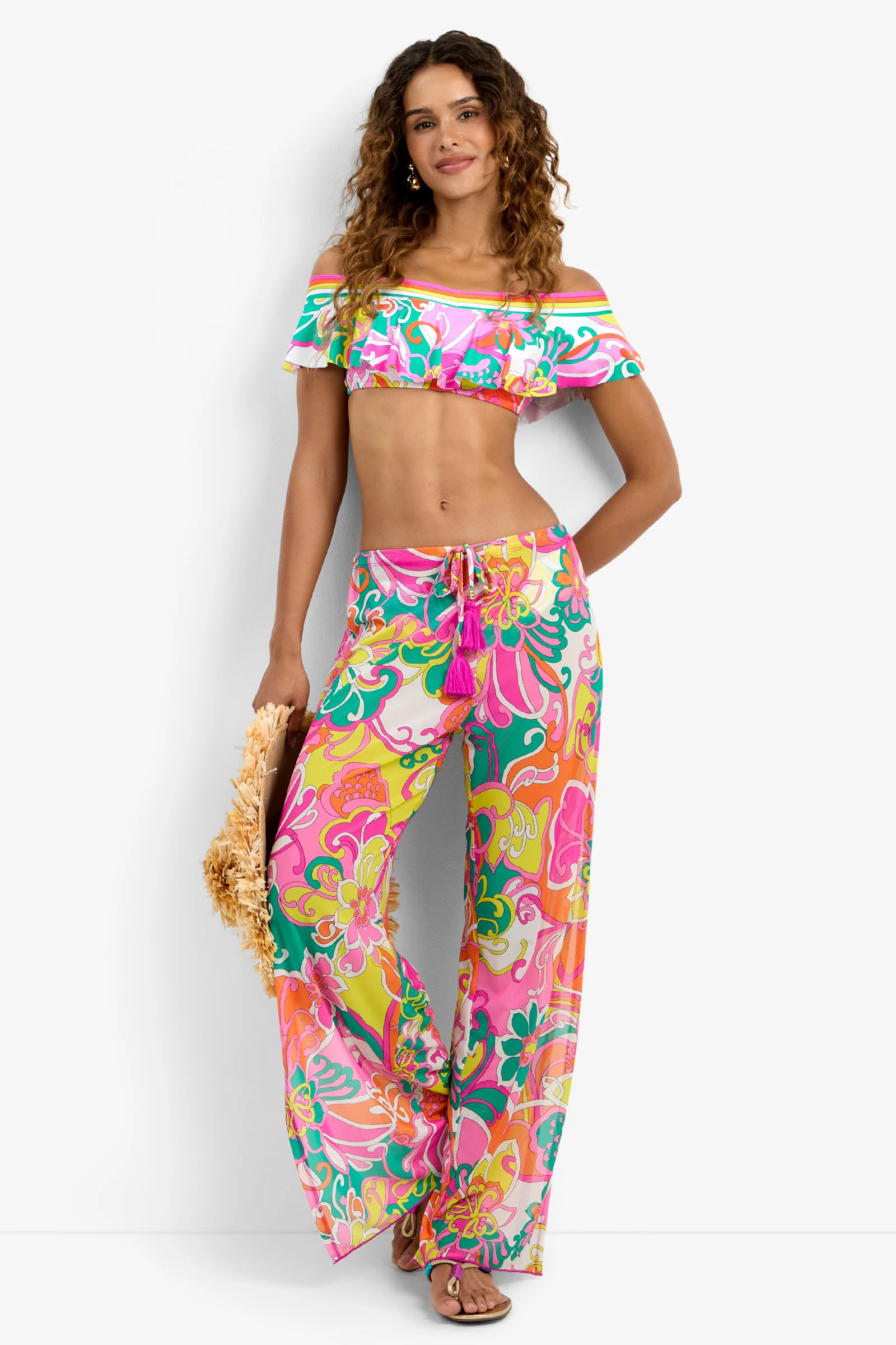 Off The Shoulder Ruffle Bandeau Swim Top