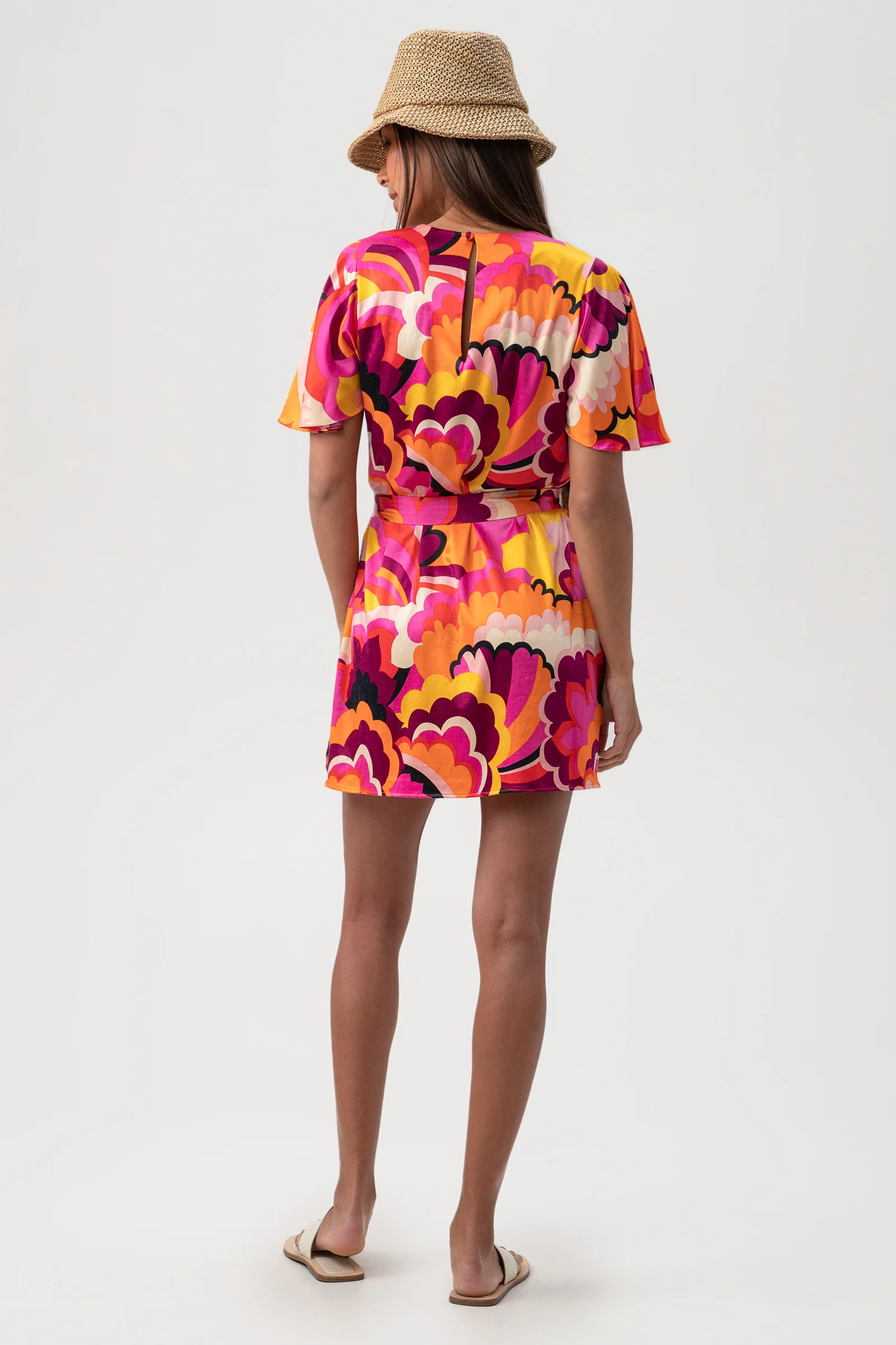 Women's Fan Faire Short Sleeve V-Neck Swim Cover-Up Dress - Image 3