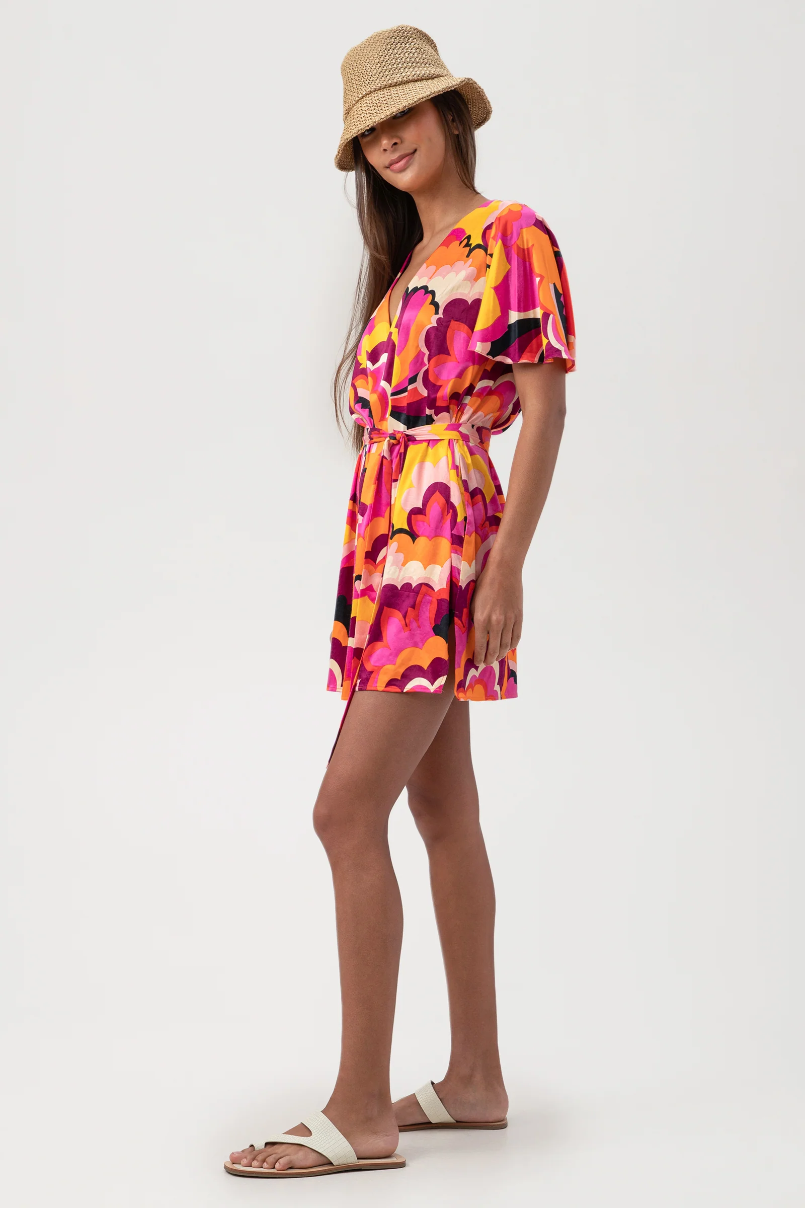 Women's Fan Faire Short Sleeve V-Neck Swim Cover-Up Dress - Image 4