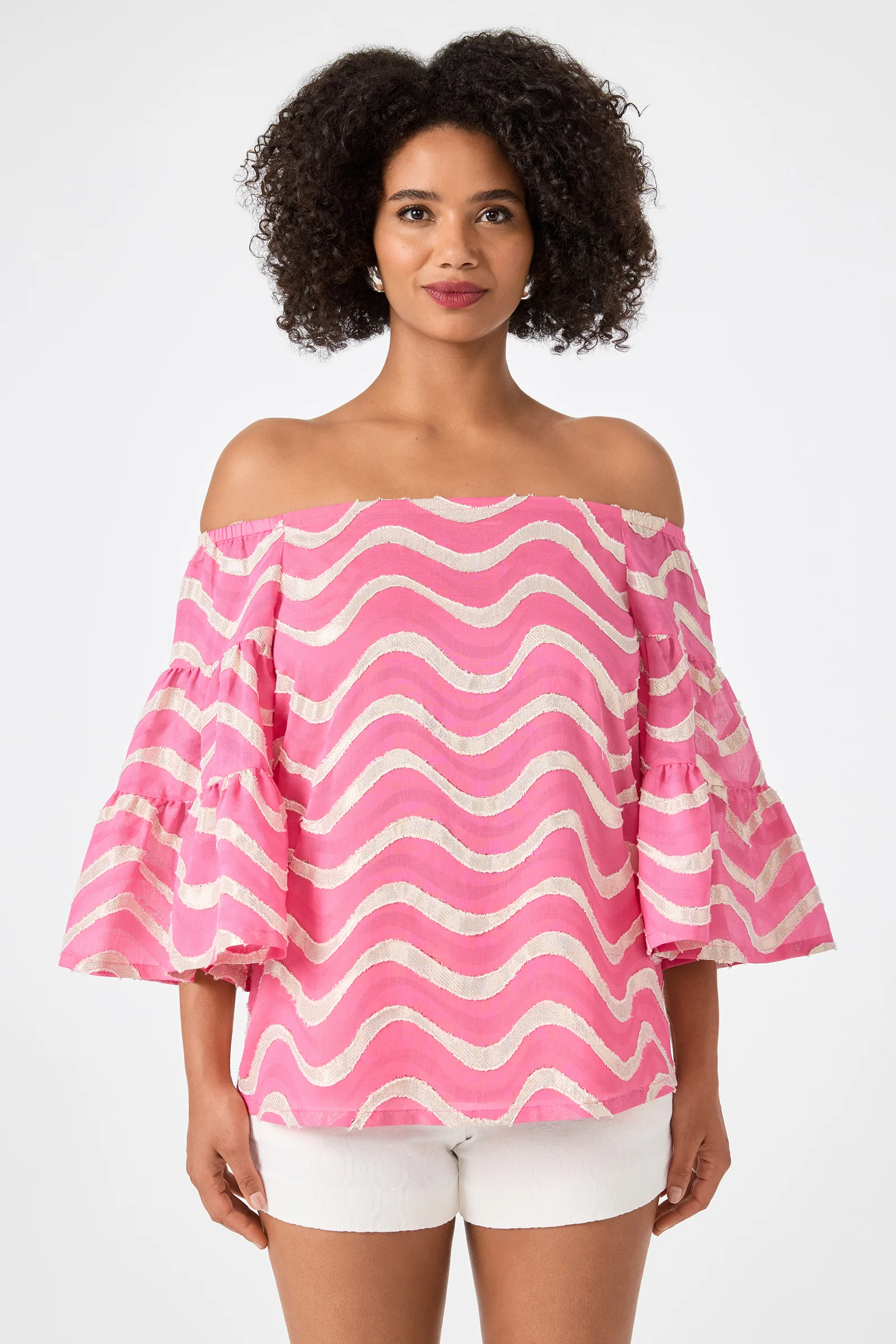 Garnish Off-Shoulder Top - Pinku - Image 3
