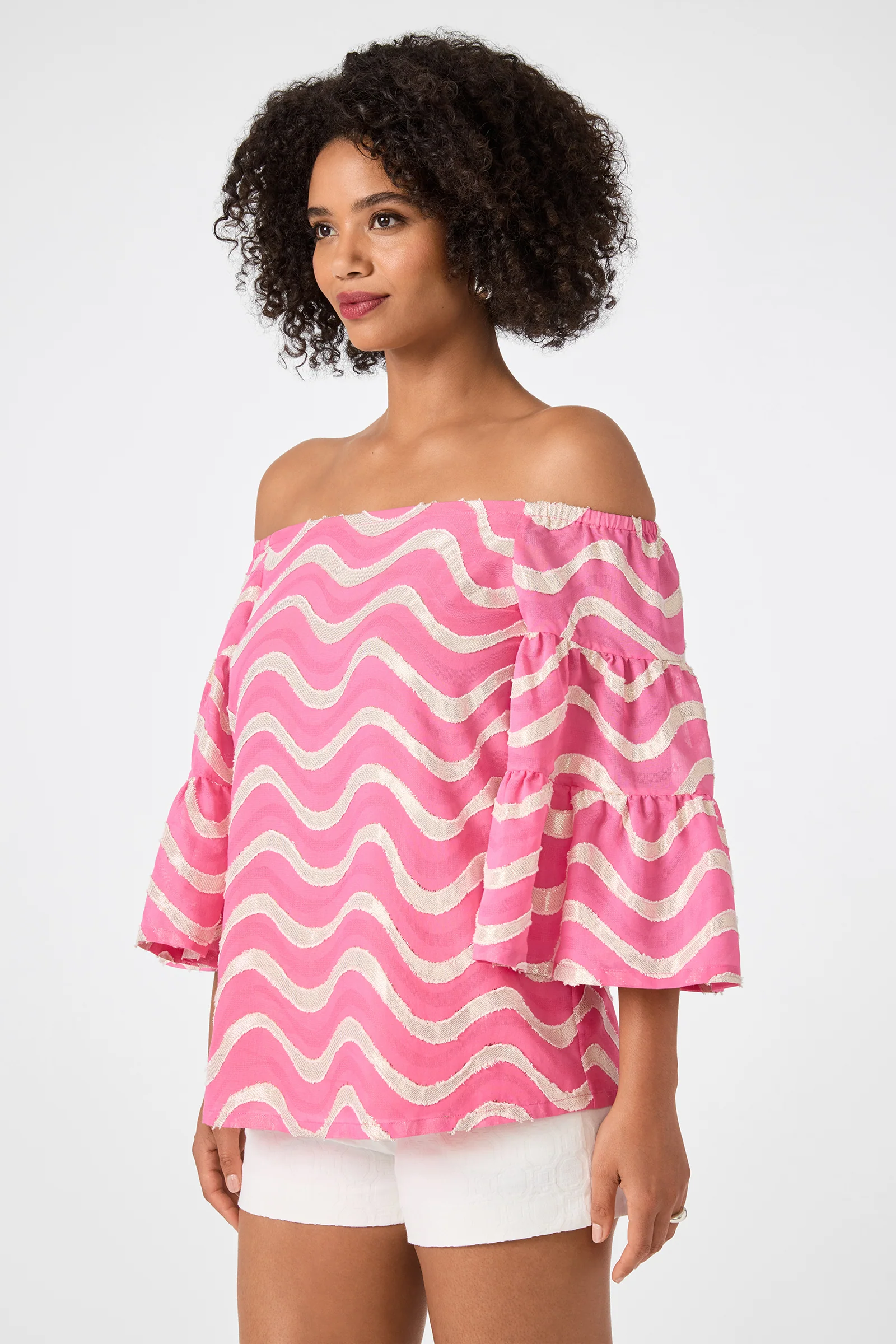 Garnish Off-Shoulder Top - Pinku - Image 4