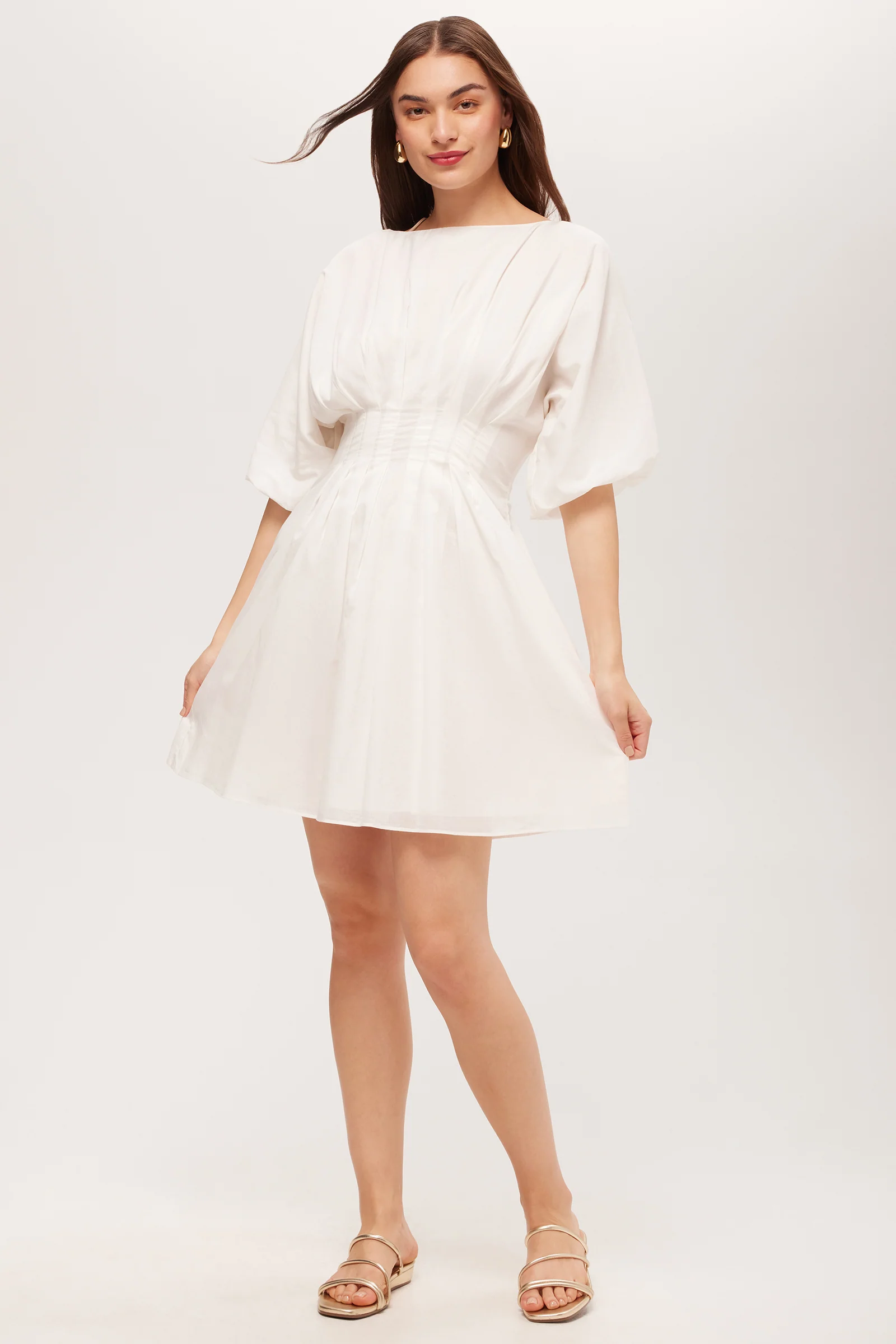 Gian Short-Sleeve Pleated Dress