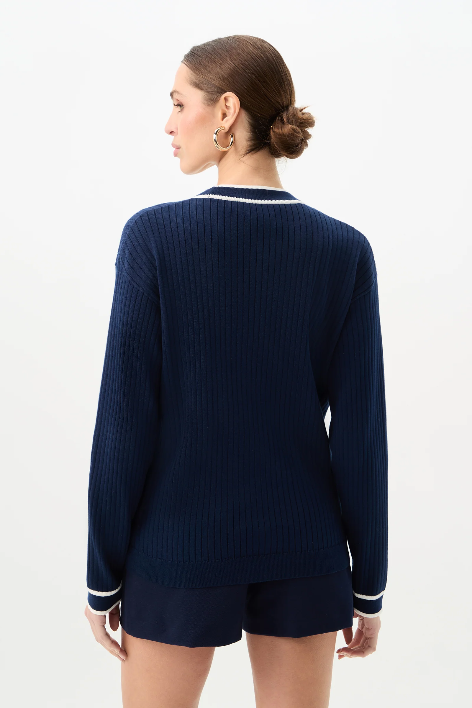 Henin Contrast Trim V-Neck Knit Cardigan - Image 3