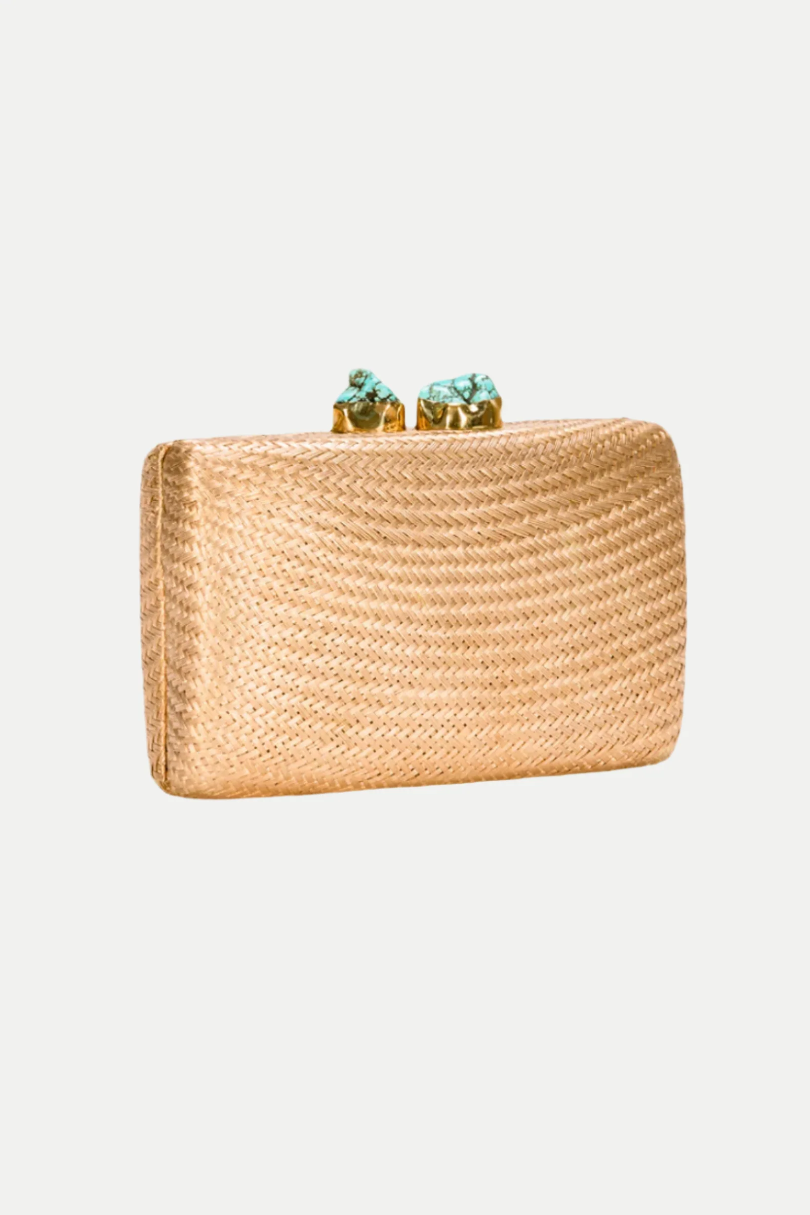 Jen Gold Straw Clutch with Turquoise Closure - Image 2