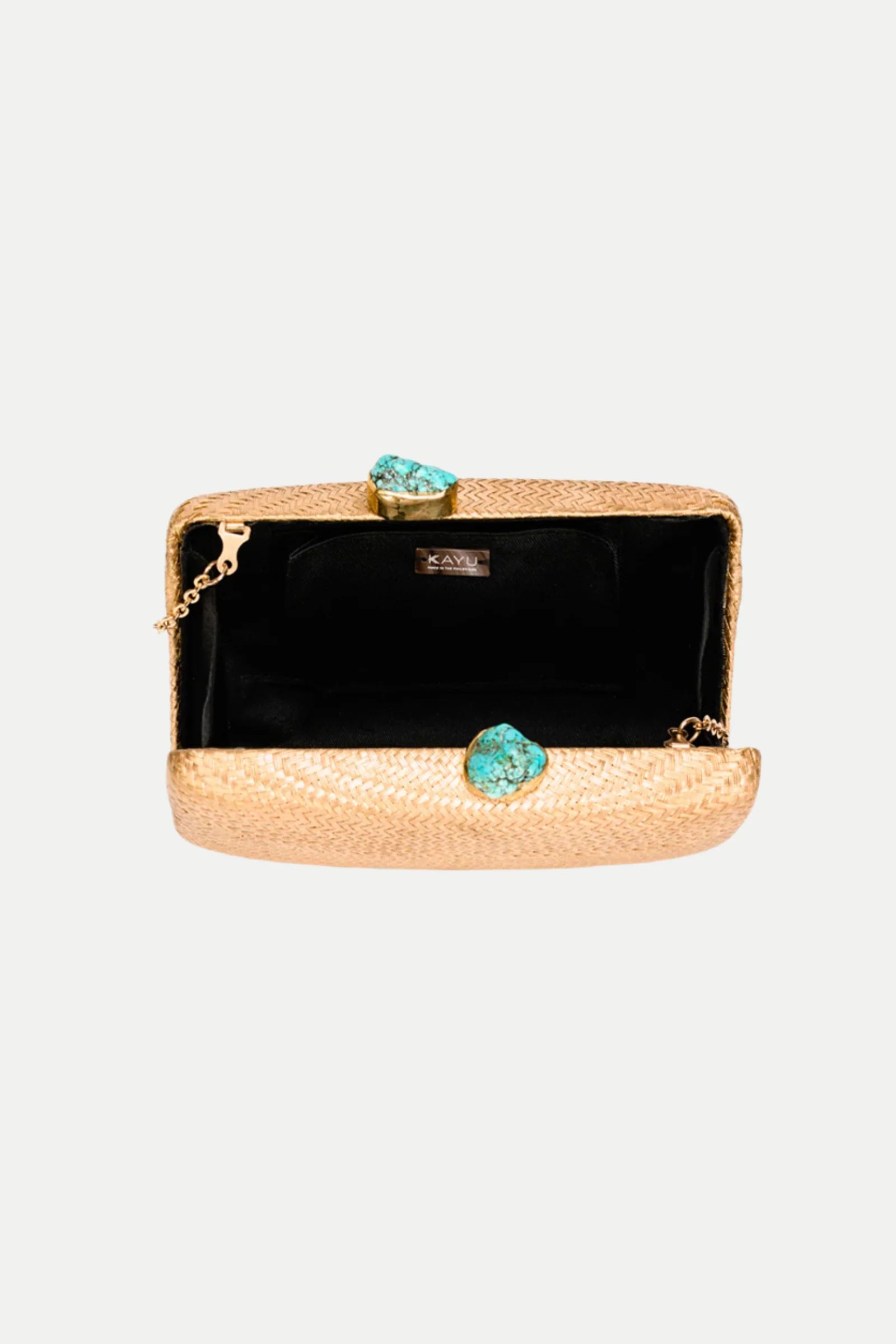 Jen Gold Straw Clutch with Turquoise Closure - Image 3