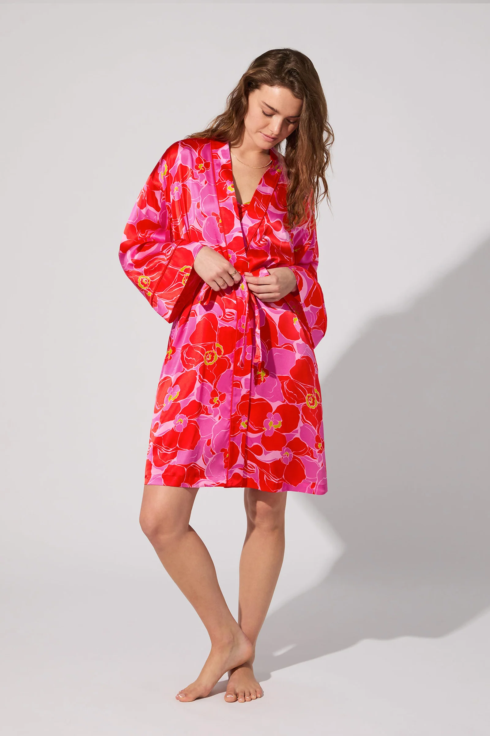 Long-Sleeve Silk Robe - Winter Orchids