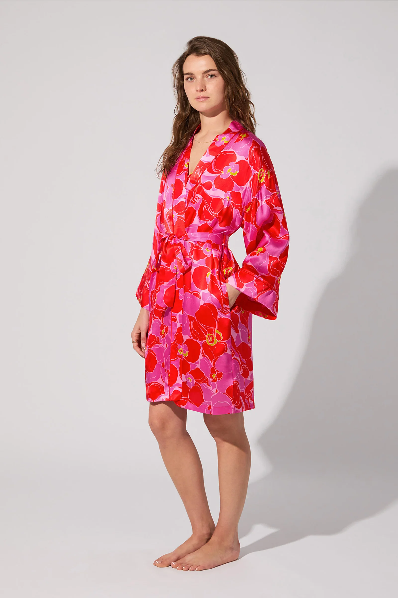 Long-Sleeve Silk Robe - Winter Orchids - Image 2