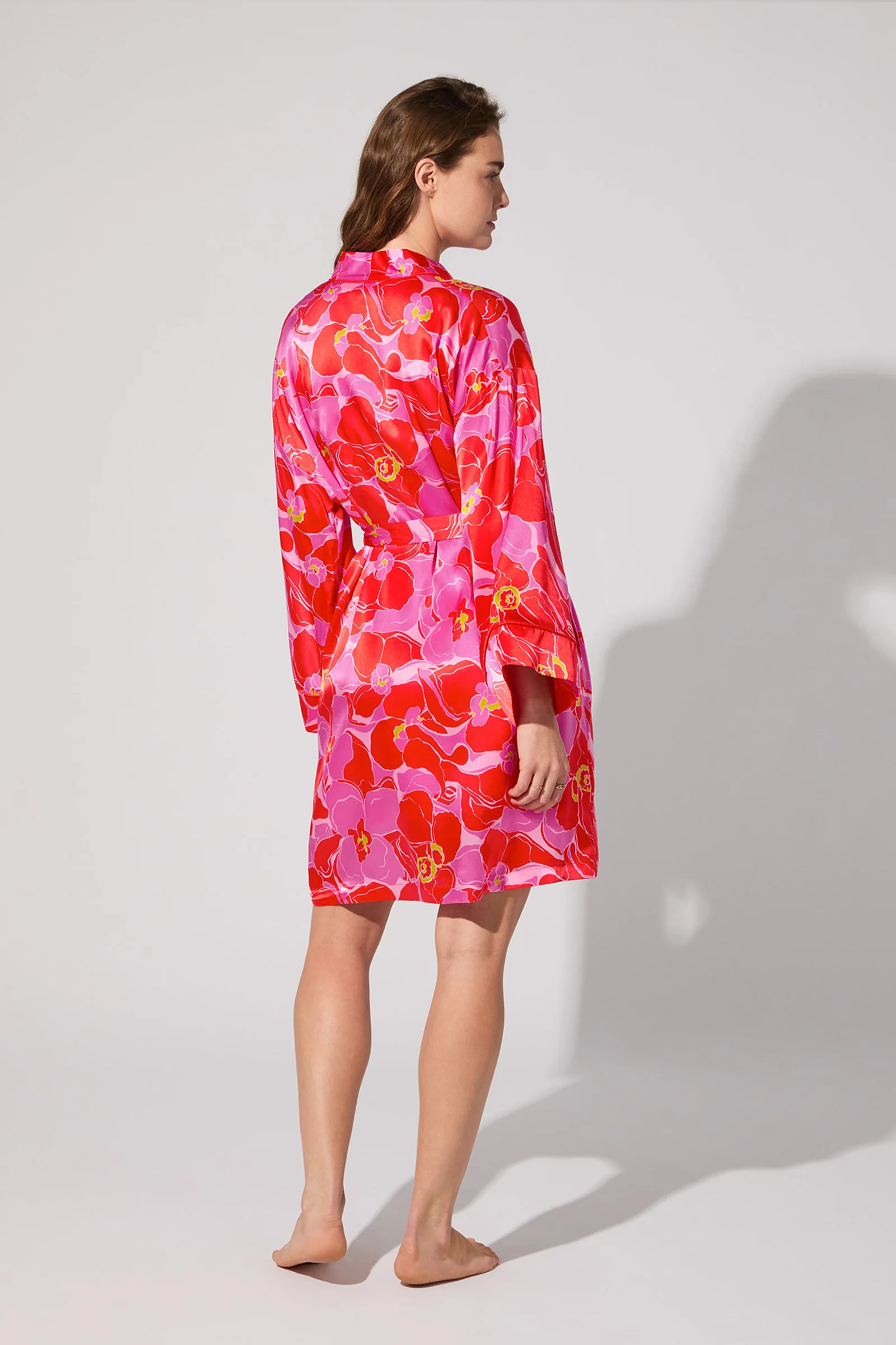 Long-Sleeve Silk Robe - Winter Orchids - Image 3