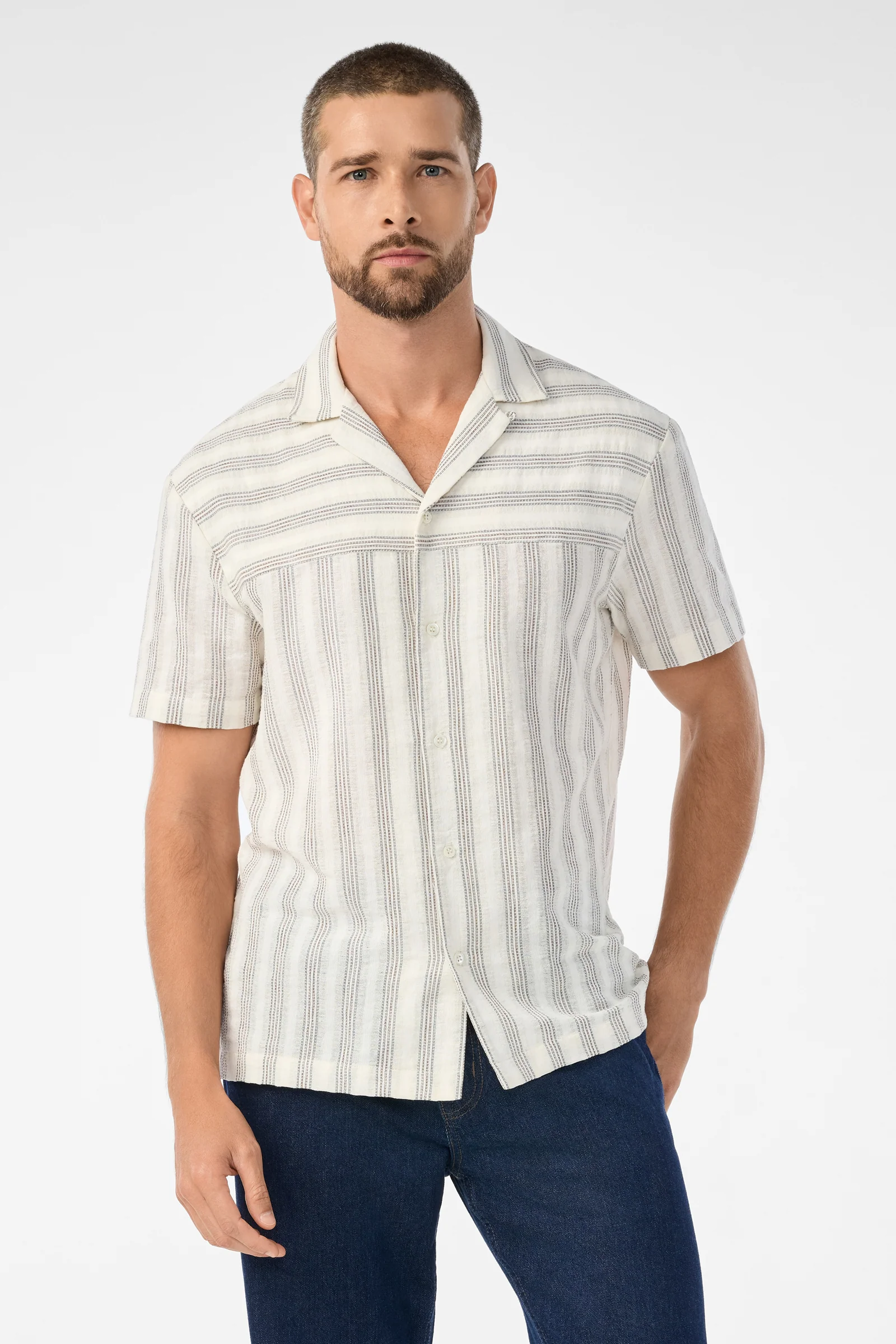 Angelo Short-Sleeve Shirt - Stripe Gauze
