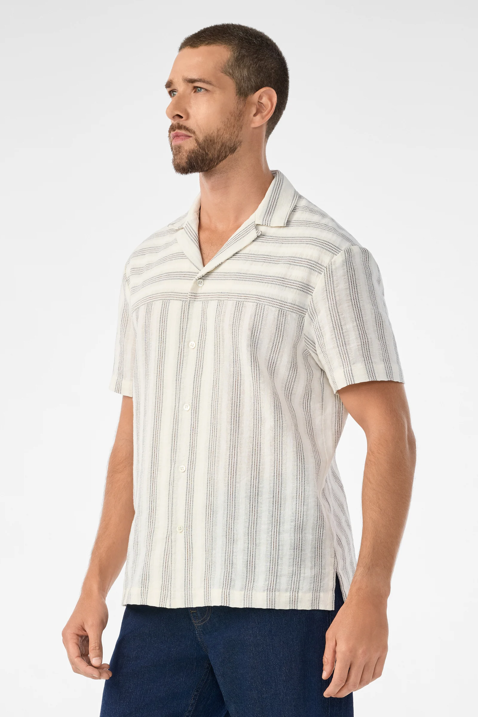 Angelo Short-Sleeve Shirt - Stripe Gauze - Image 3