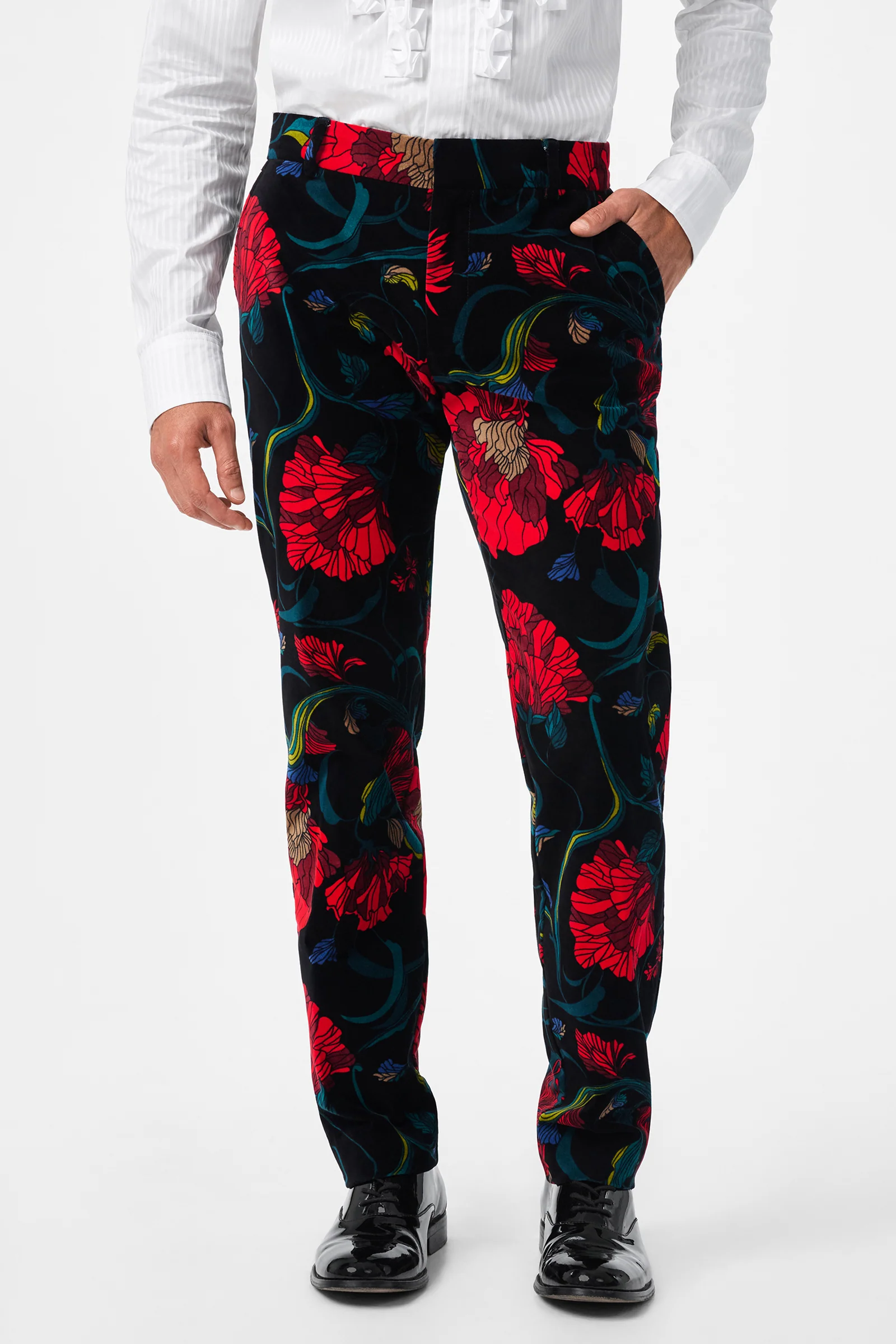 Clyde Slim Printed Velvet Trouser - Image 2
