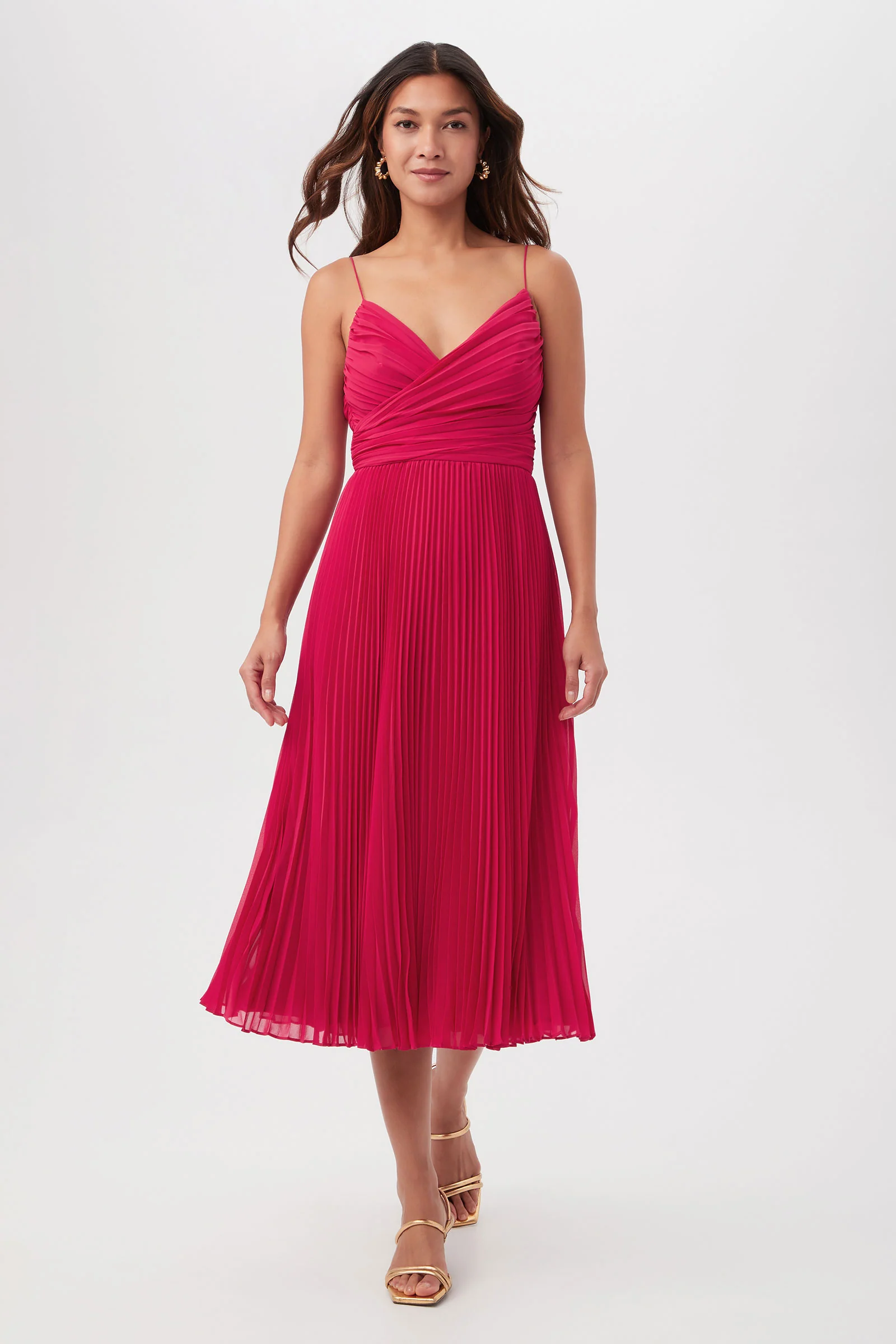 Natalie Sleeveless A-Line Midi Dress With Accordion Pleats - Image 3