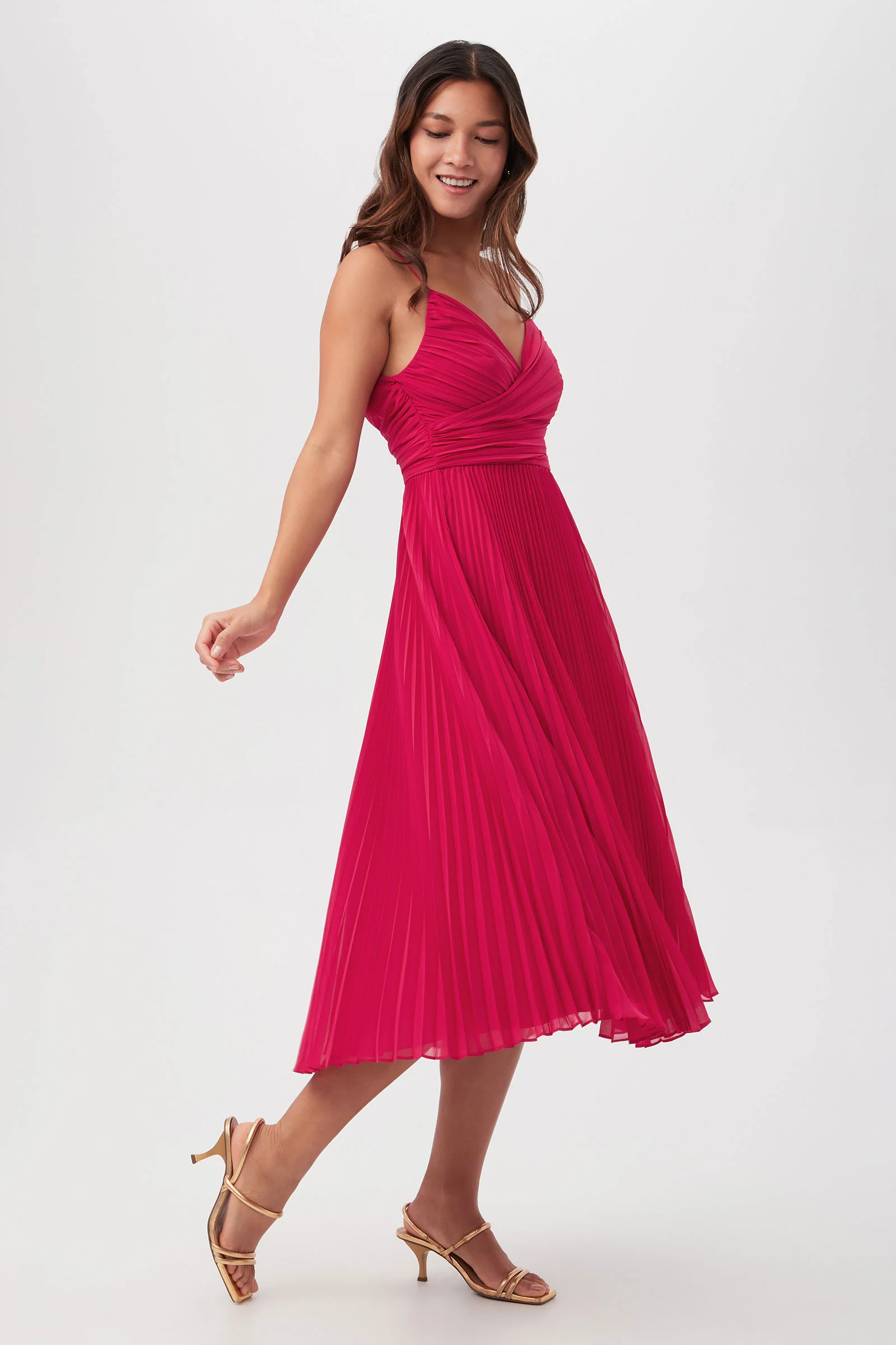 Natalie Sleeveless A-Line Midi Dress With Accordion Pleats - Image 4