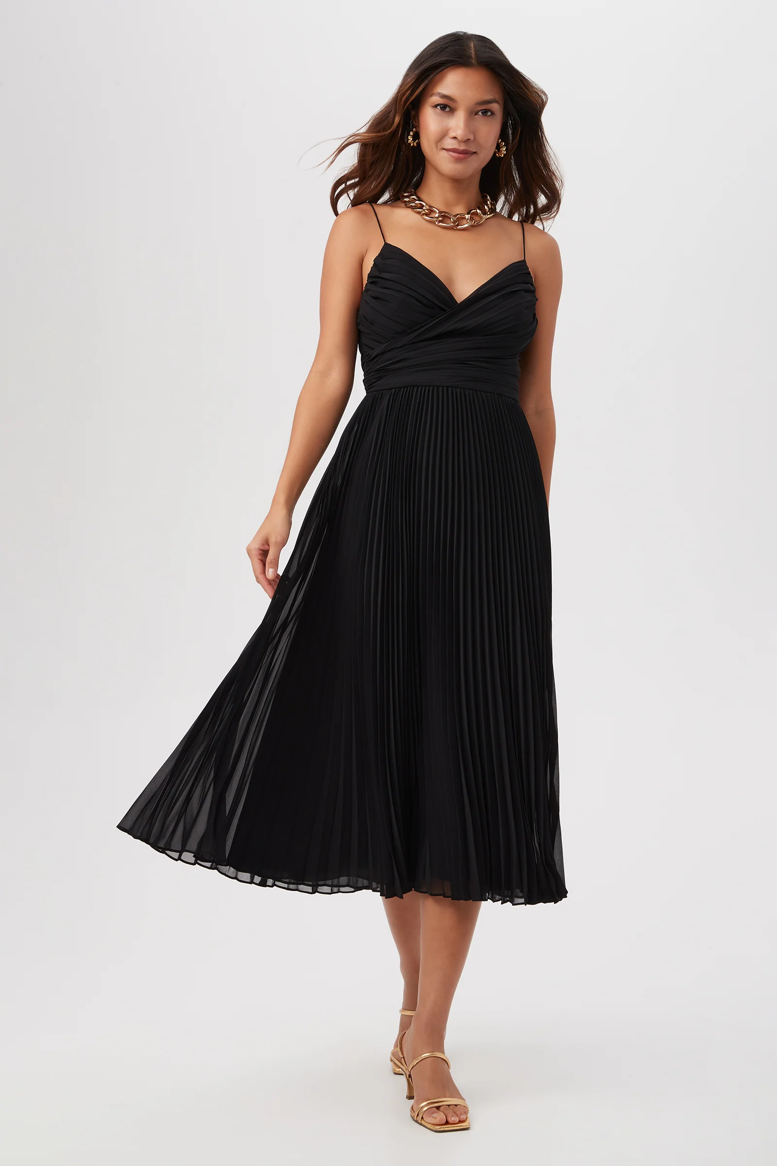 Natalie Sleeveless A-Line Midi Dress With Accordion Pleats - Image 5