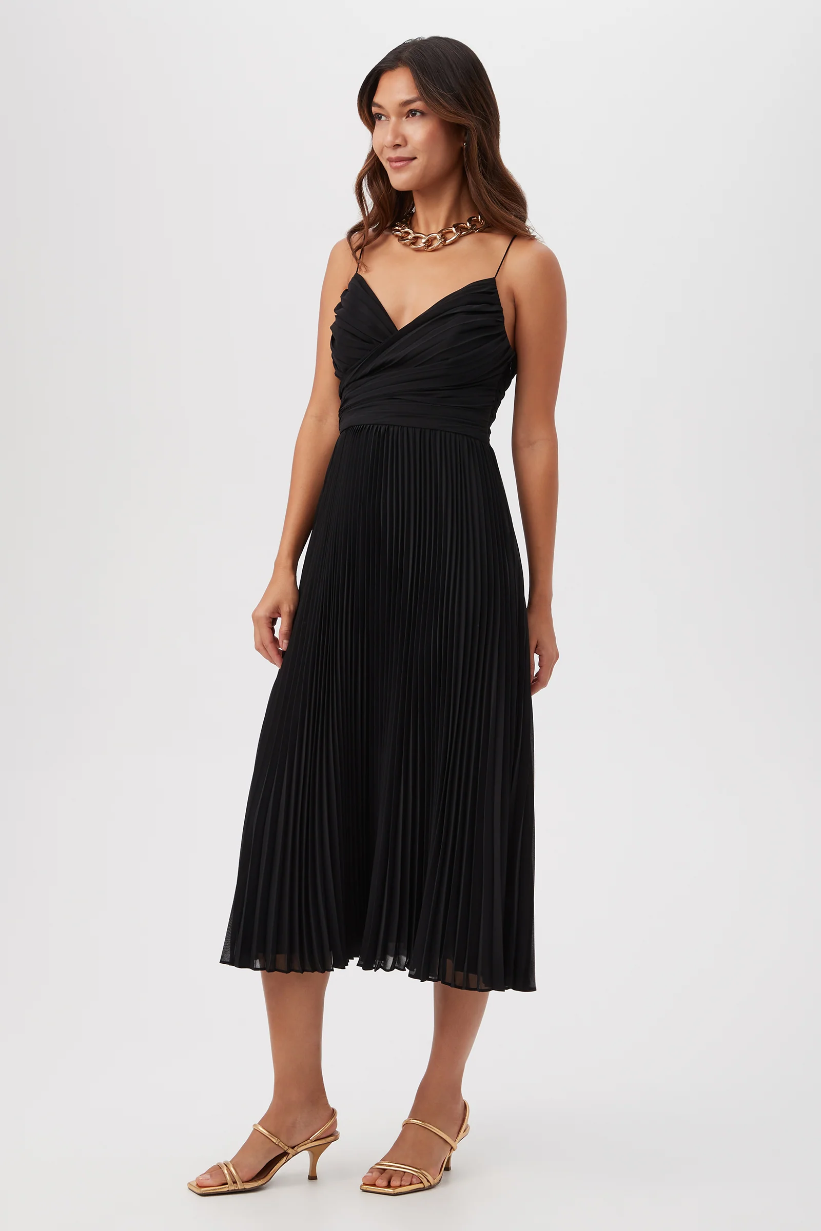 Natalie Sleeveless A-Line Midi Dress With Accordion Pleats - Image 6