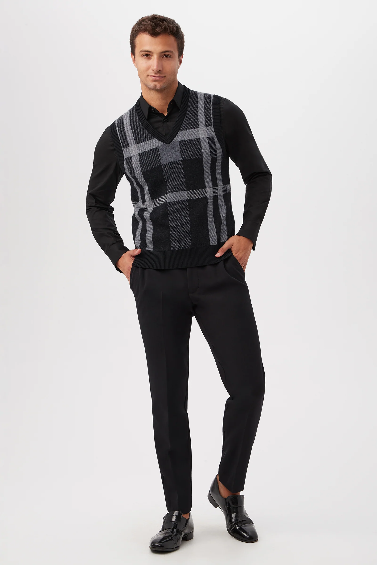 Neso Plaid Knit Sweater Vest - Merino Wool - Image 4