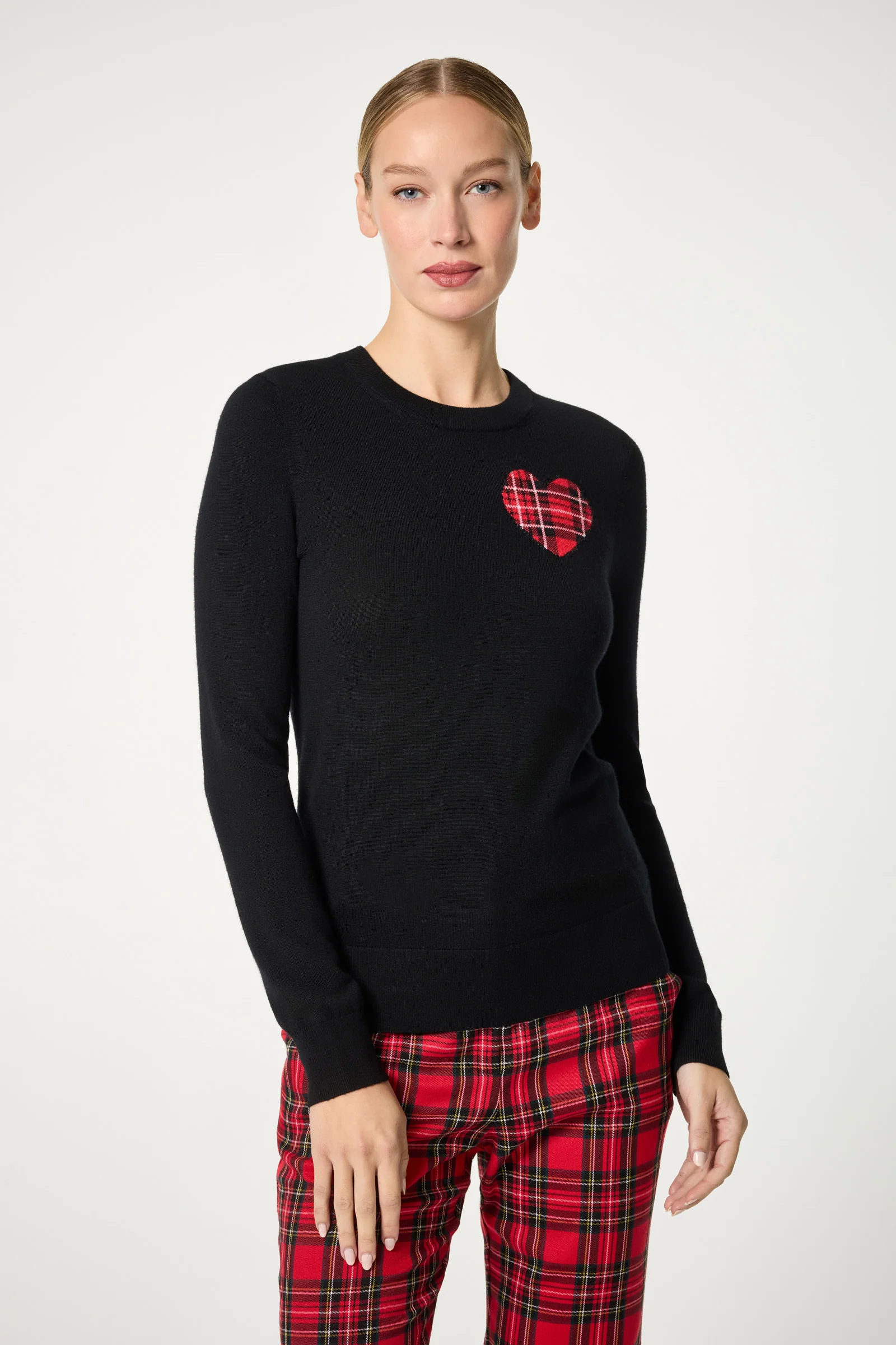Plaid Heart Crewneck Sweater