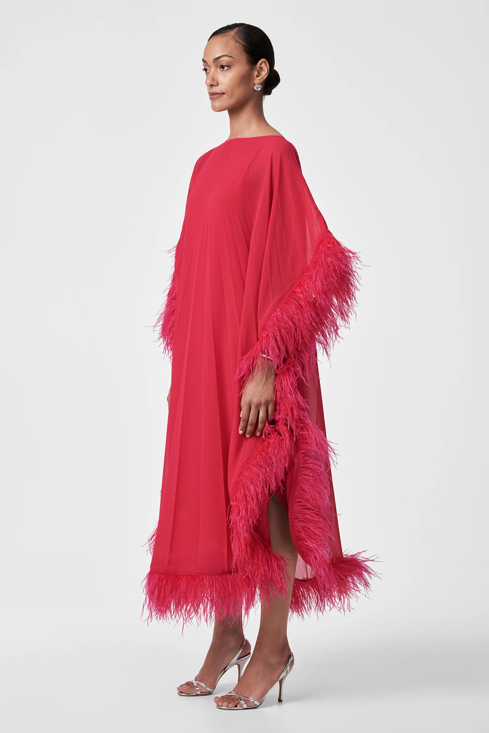 Pleated Neena Feather-Trimmed Caftan Dress - Image 2