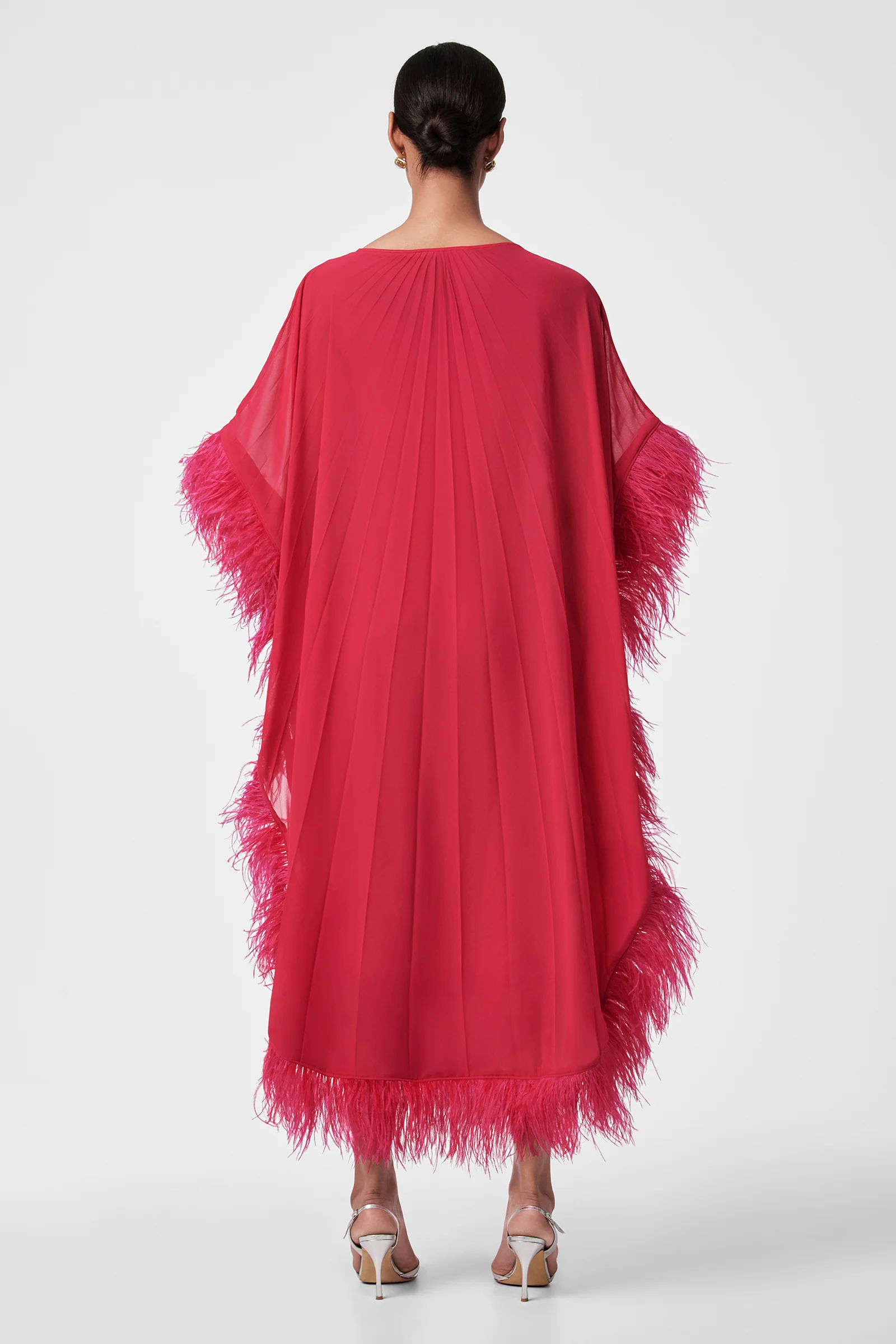 Pleated Neena Feather-Trimmed Caftan Dress - Image 3