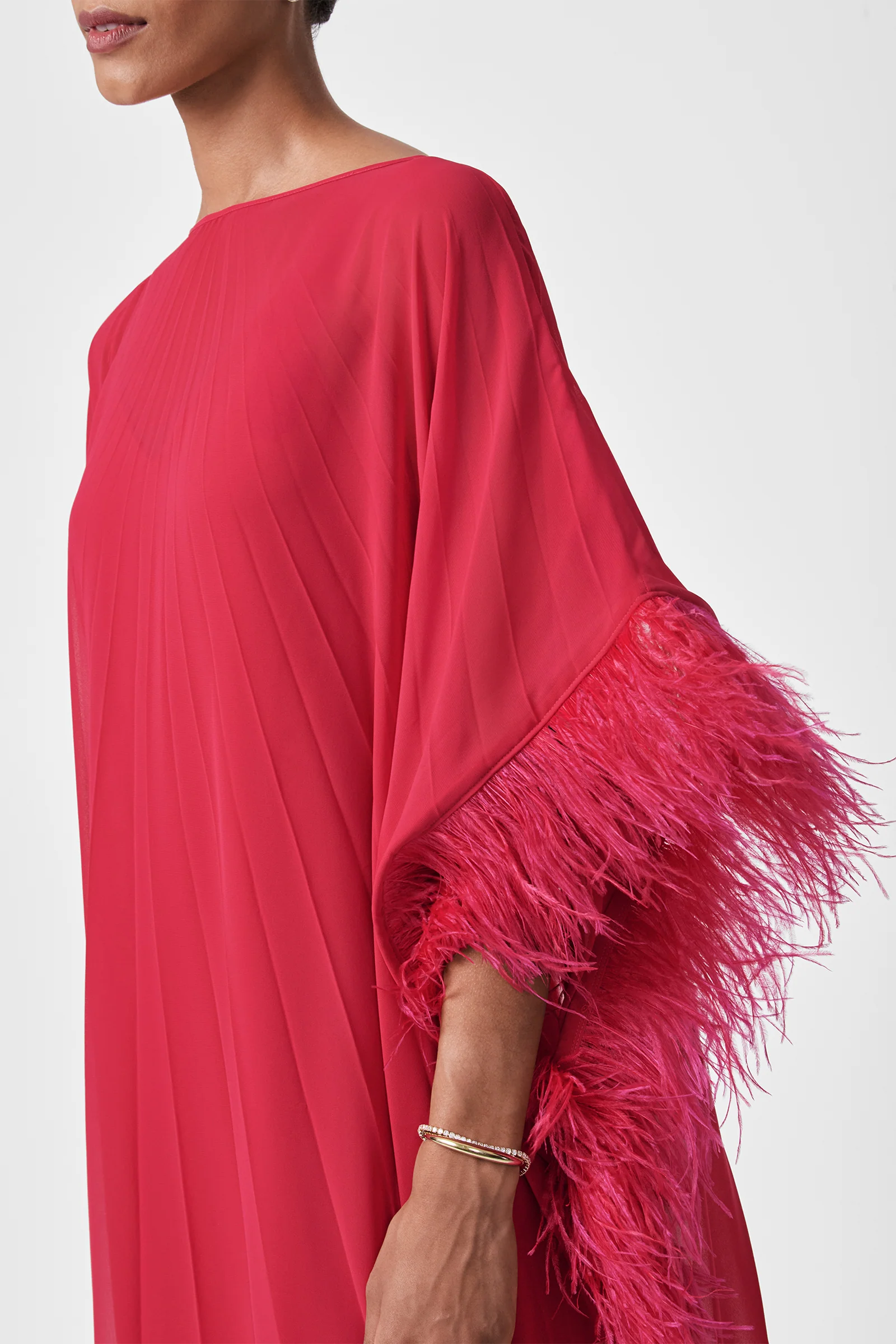 Pleated Neena Feather-Trimmed Caftan Dress - Image 4