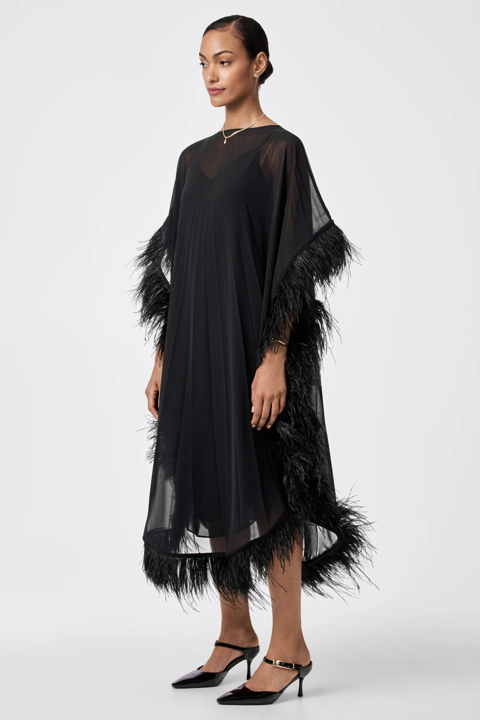 Pleated Neena Feather-Trimmed Caftan Dress - Image 6