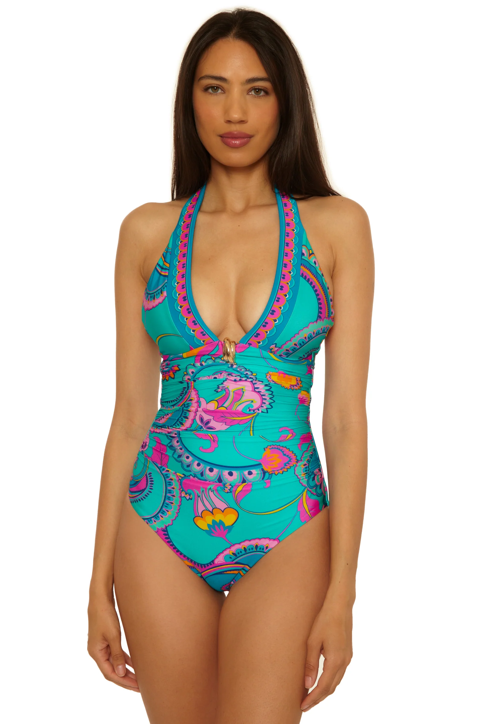 Plunge One-Piece Swimsuit - Mykonos