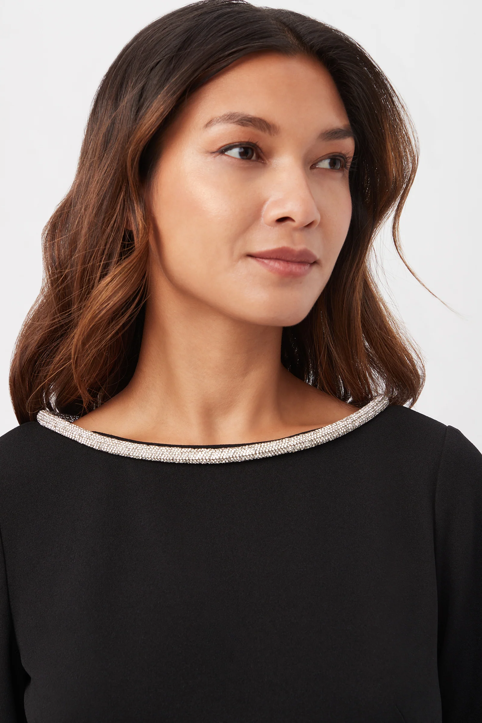 Sabia Long-Sleeve Crepe Knit Dress With Rhinestone Trim And Waist Cutouts - Image 4