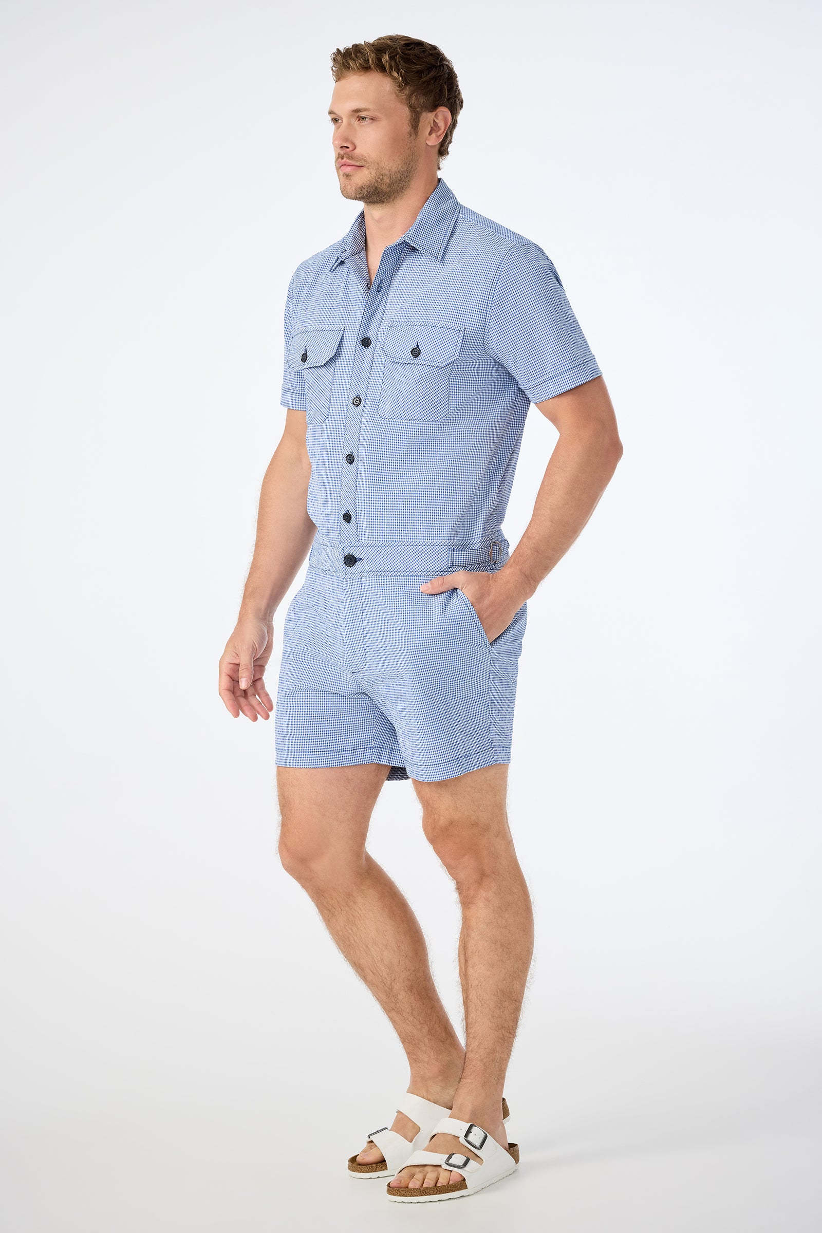 Sherman Short Jumpsuit - Ocean Gingham - Image 3