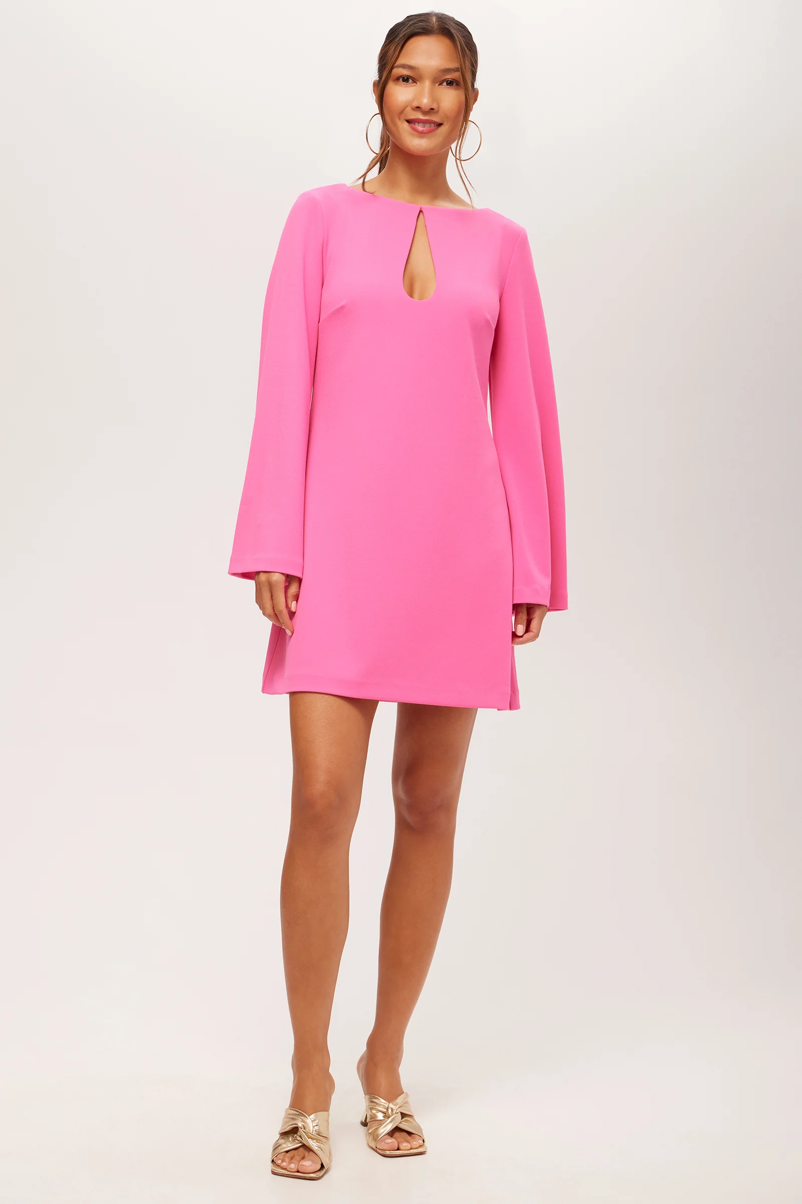 Singles Long-Sleeve Keyhole Dress - Crepe Knit